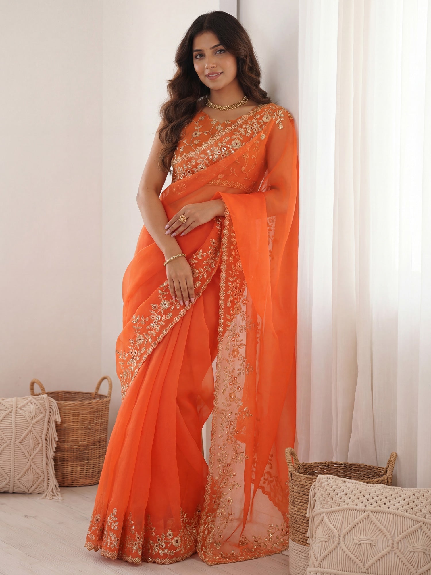 Organza Silk : Scalloped Border Saree - Ressa