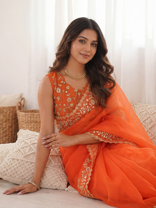Organza Silk : Scalloped Border Saree - Ressa
