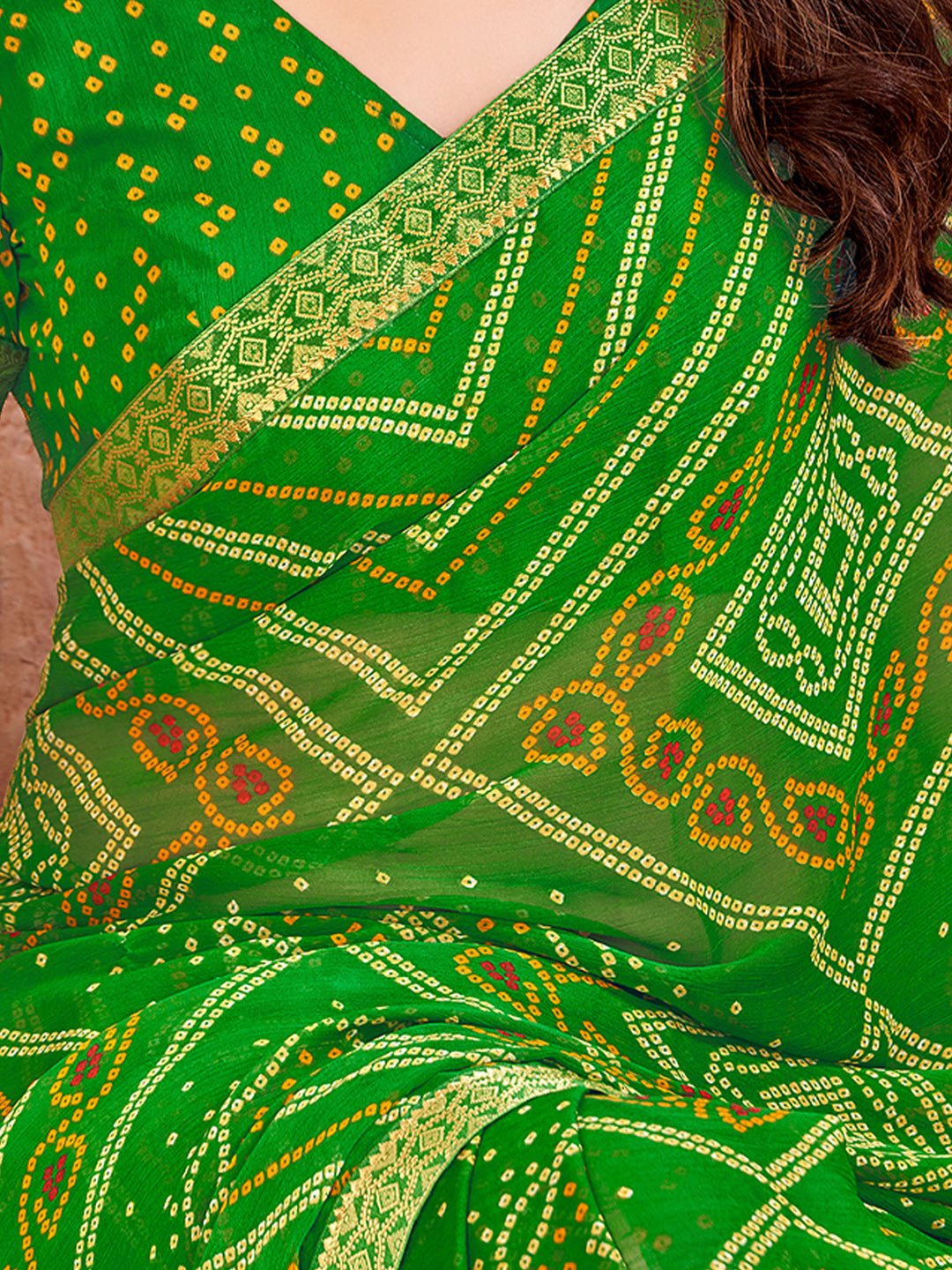 Parrot Green Georgette Bandhani Saree - Ressa