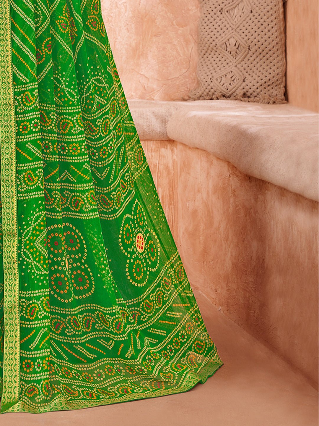 Parrot Green Georgette Bandhani Saree - Ressa