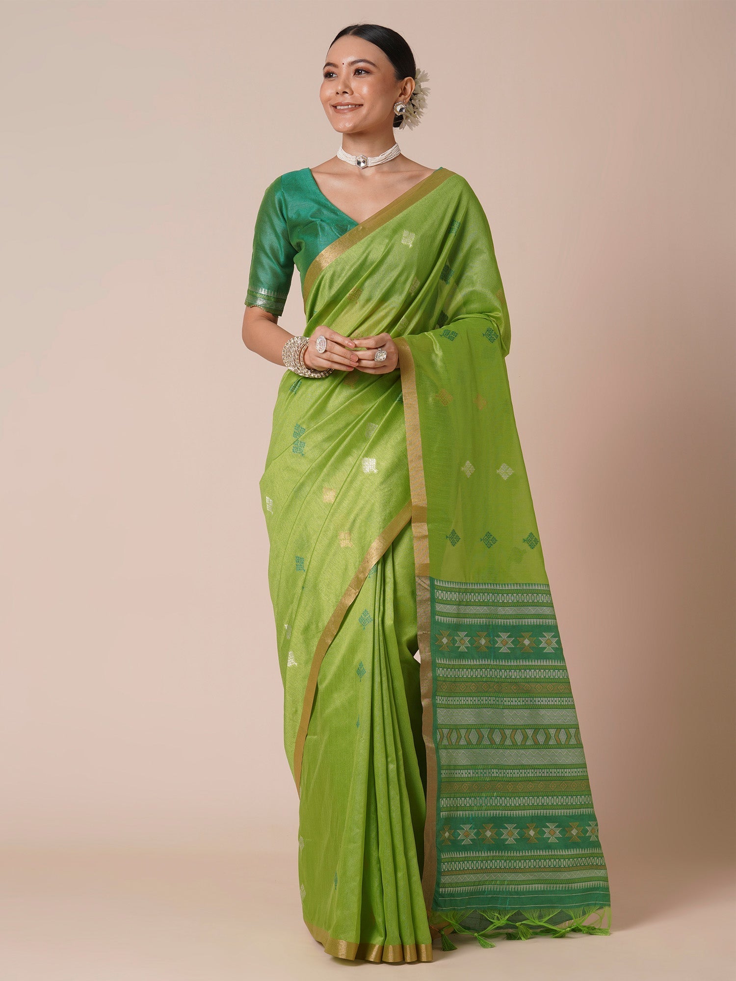 Parrot Green Silk Saree - Ressa