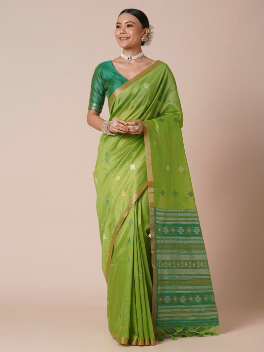 Parrot Green Silk Saree - Ressa