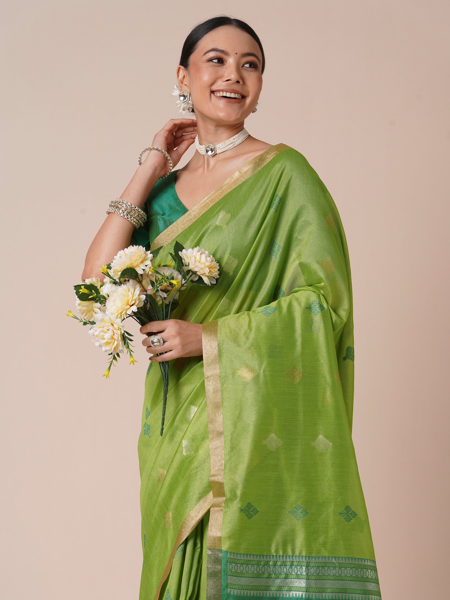 Parrot Green Silk Saree - Ressa
