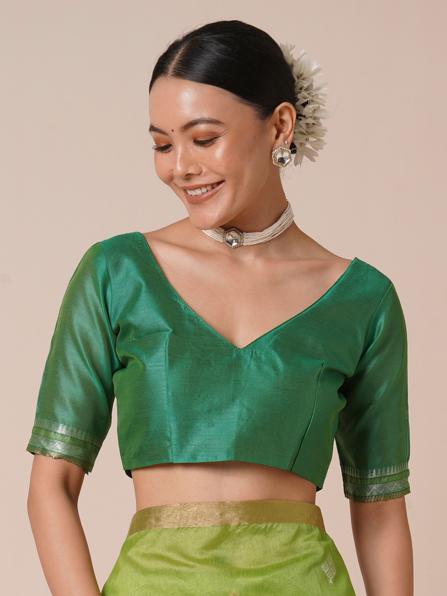 Parrot Green Silk Saree - Ressa