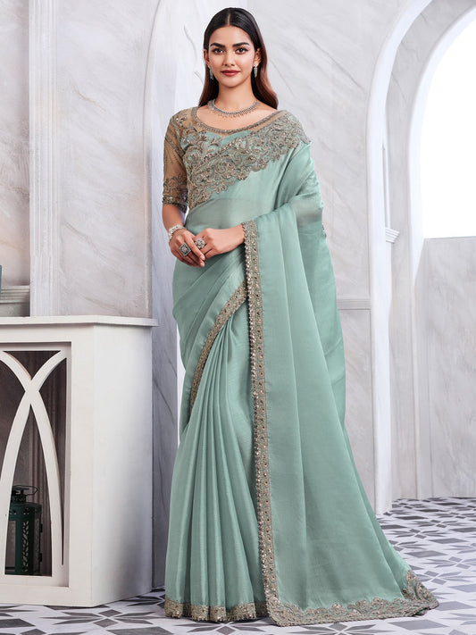 Pastel Green Silk Blend saree - Ressa