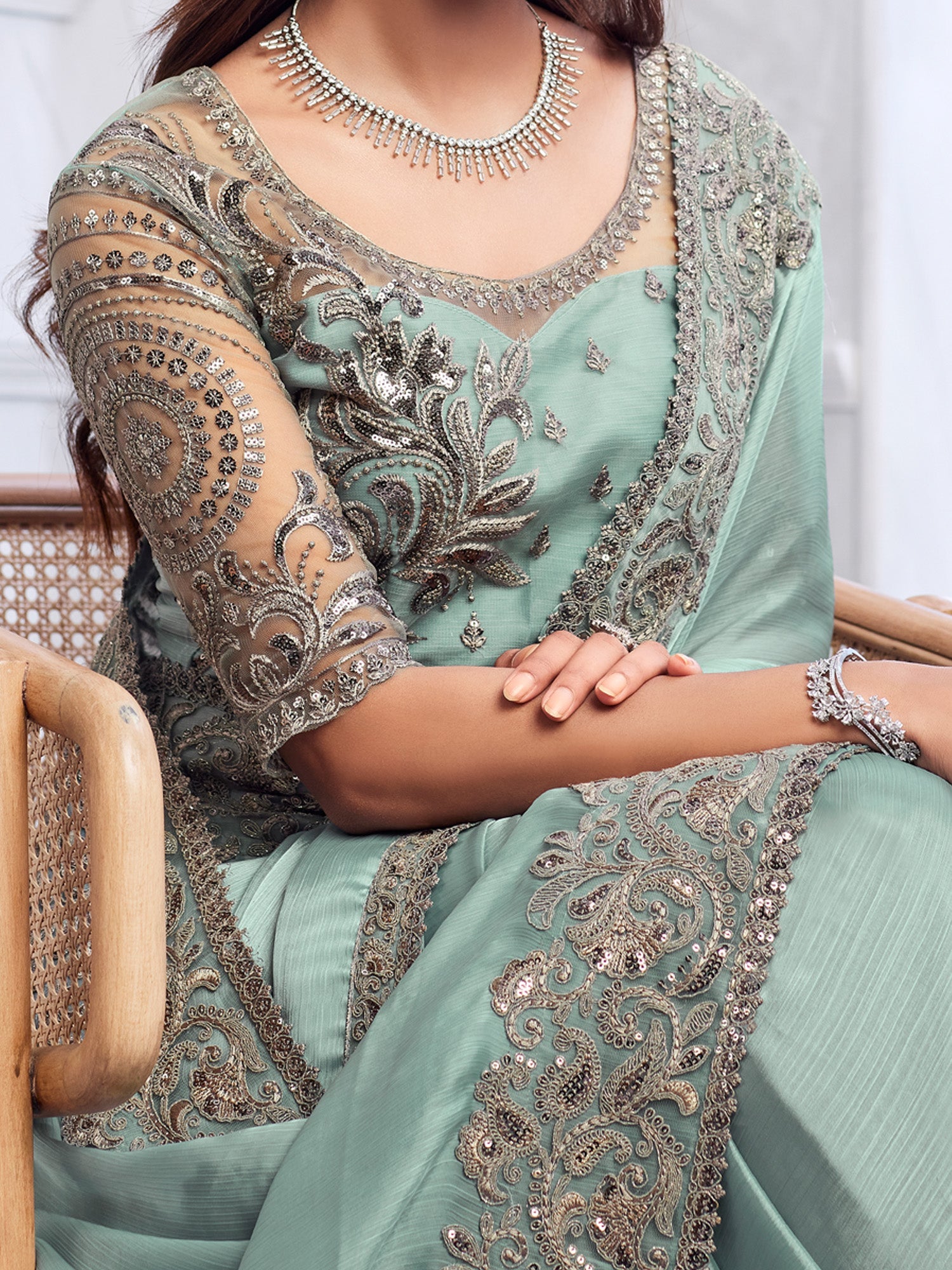Pastel Green Silk Blend saree - Ressa