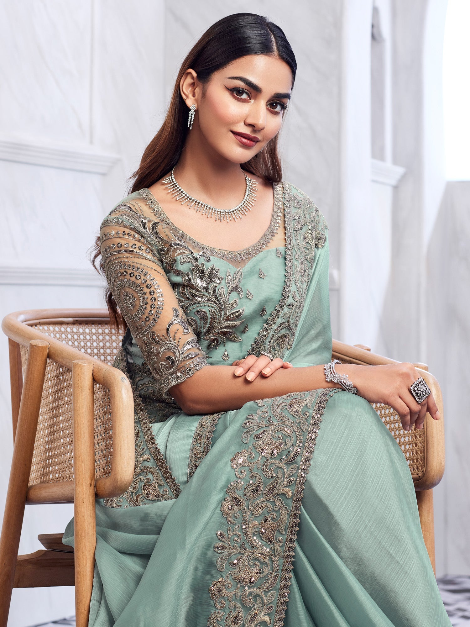 Pastel Green Silk Blend saree - Ressa