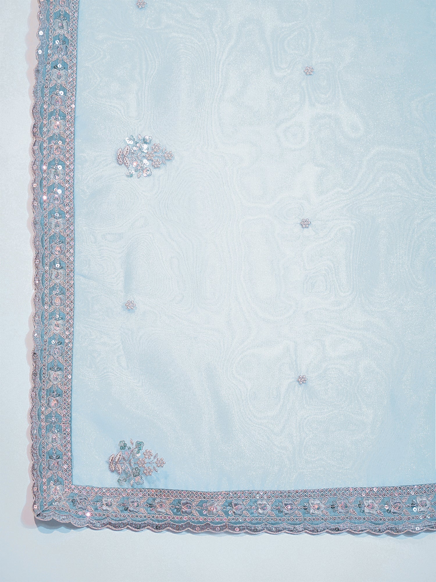 Pastel Ice Blue Organza Tissue Saree - Ressa