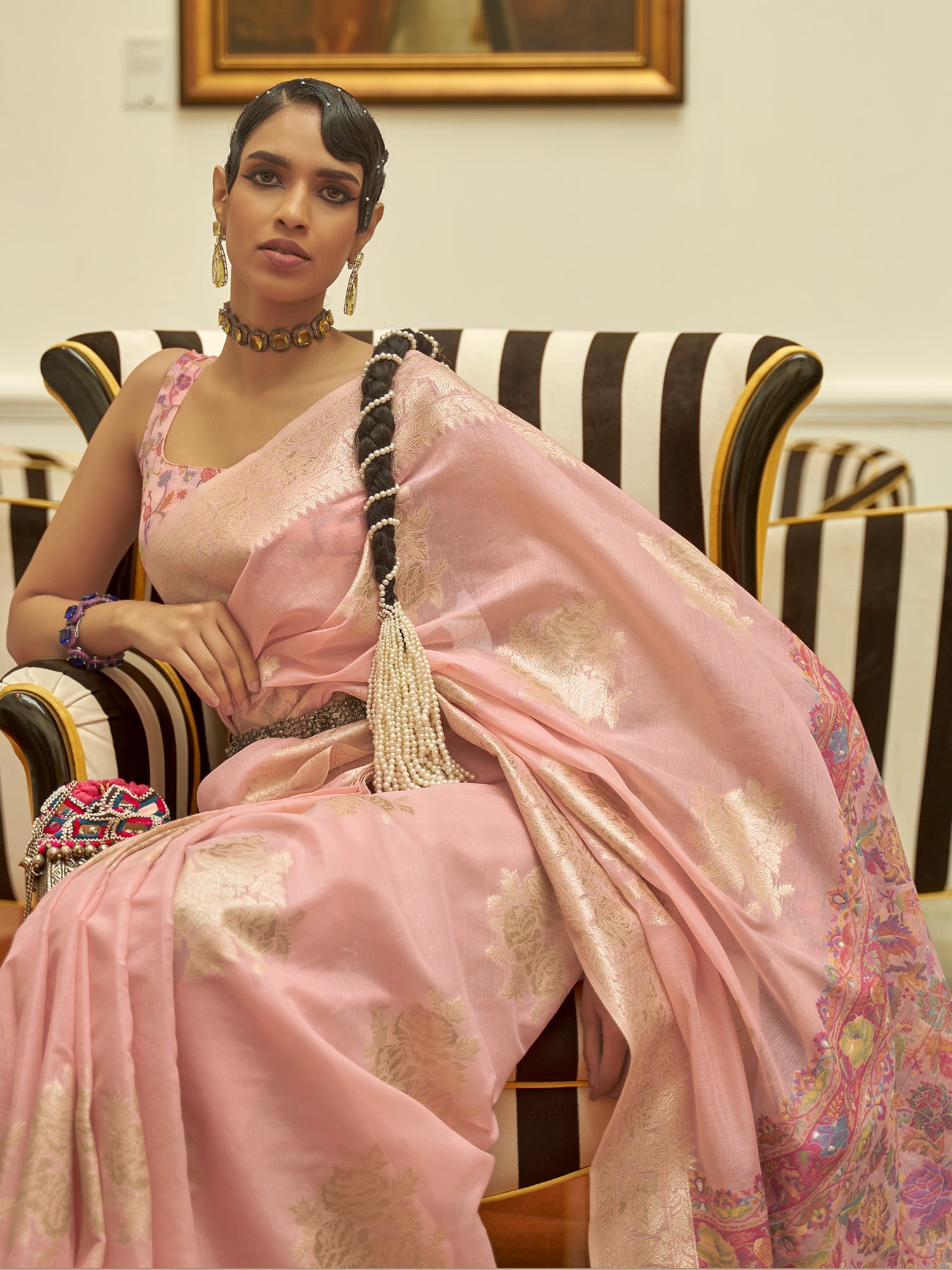 Pastel Pink Banarasi Tissue Silk Saree - Ressa