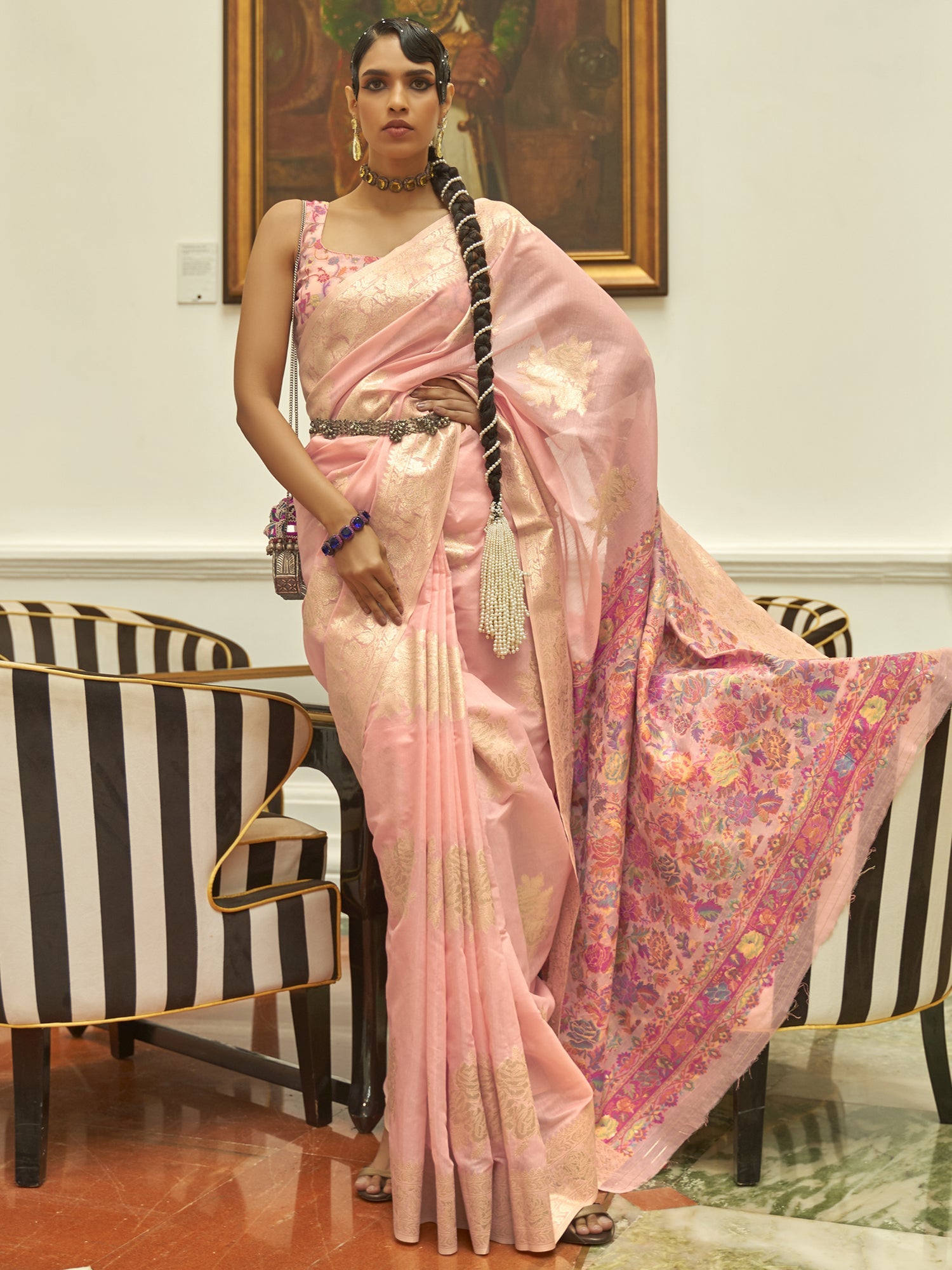Pastel Pink Banarasi Tissue Silk Saree - Ressa