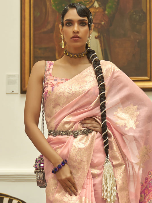 Pastel Pink Banarasi Tissue Silk Saree - Ressa