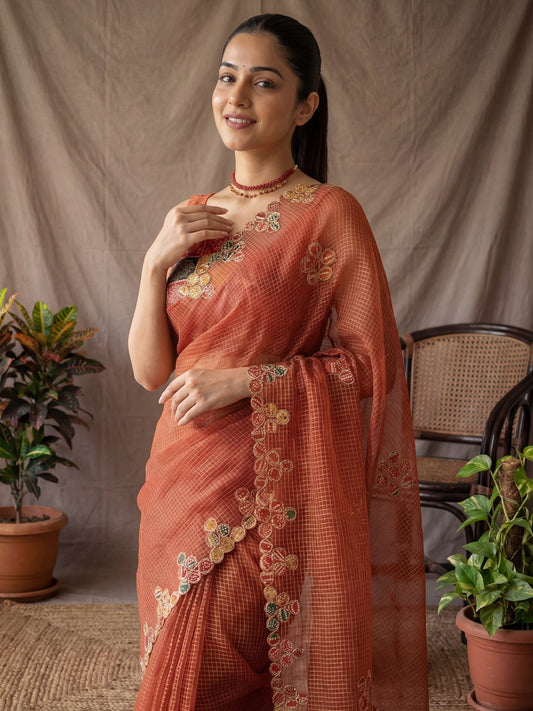 Pastel Pink Tissue Silk Saree with Zari Stripes - Ressa