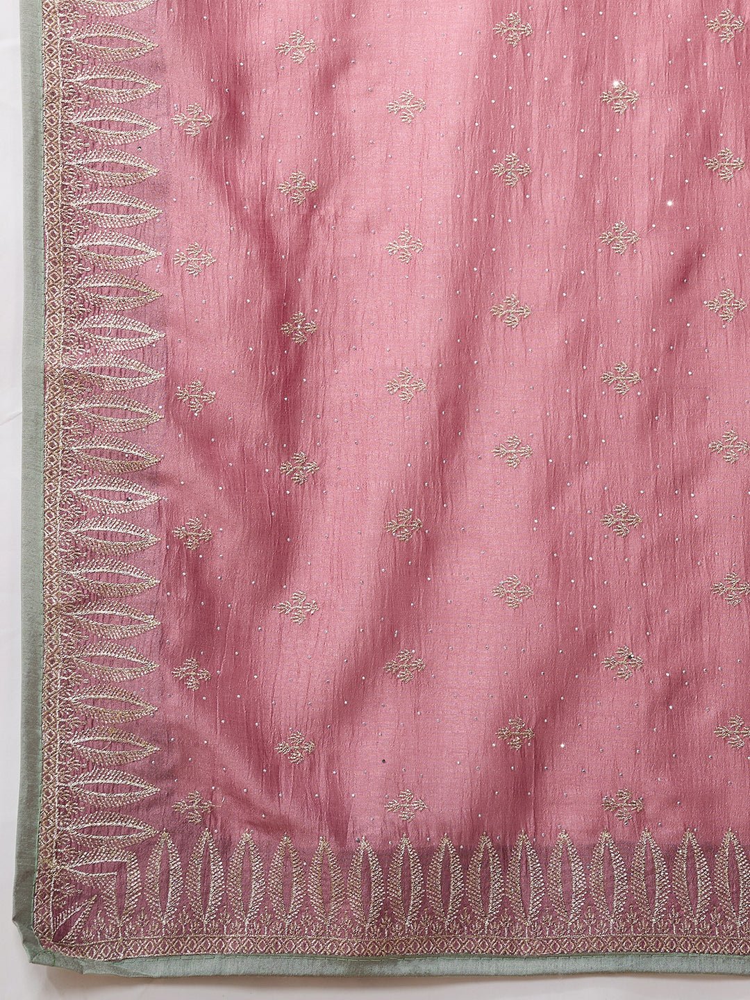 Pastel Pink Vichitra Silk Swaroski Work Saree - Ressa