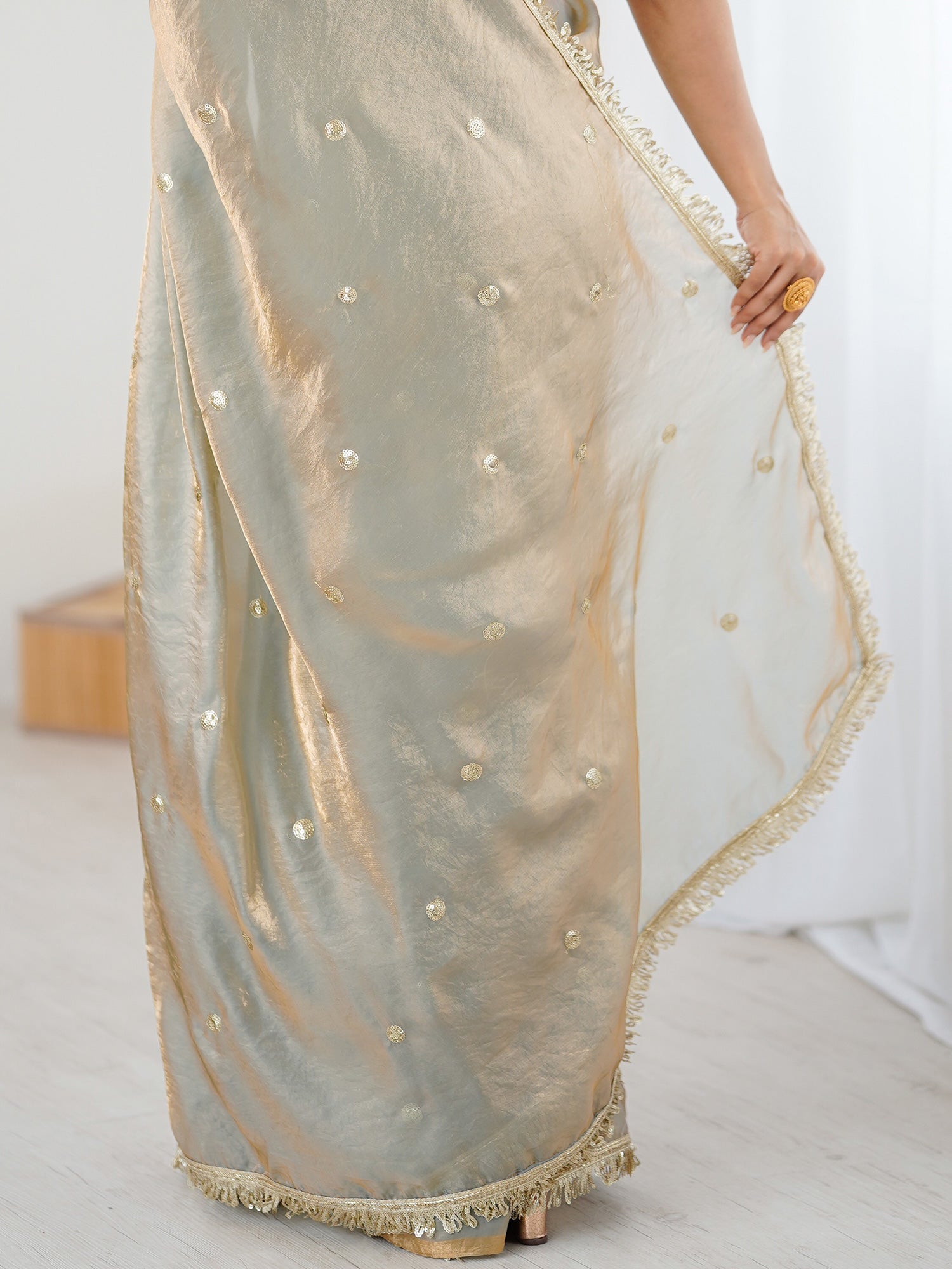 Pastel Sea Green Organza Tissue Zari Butti Saree - Ressa
