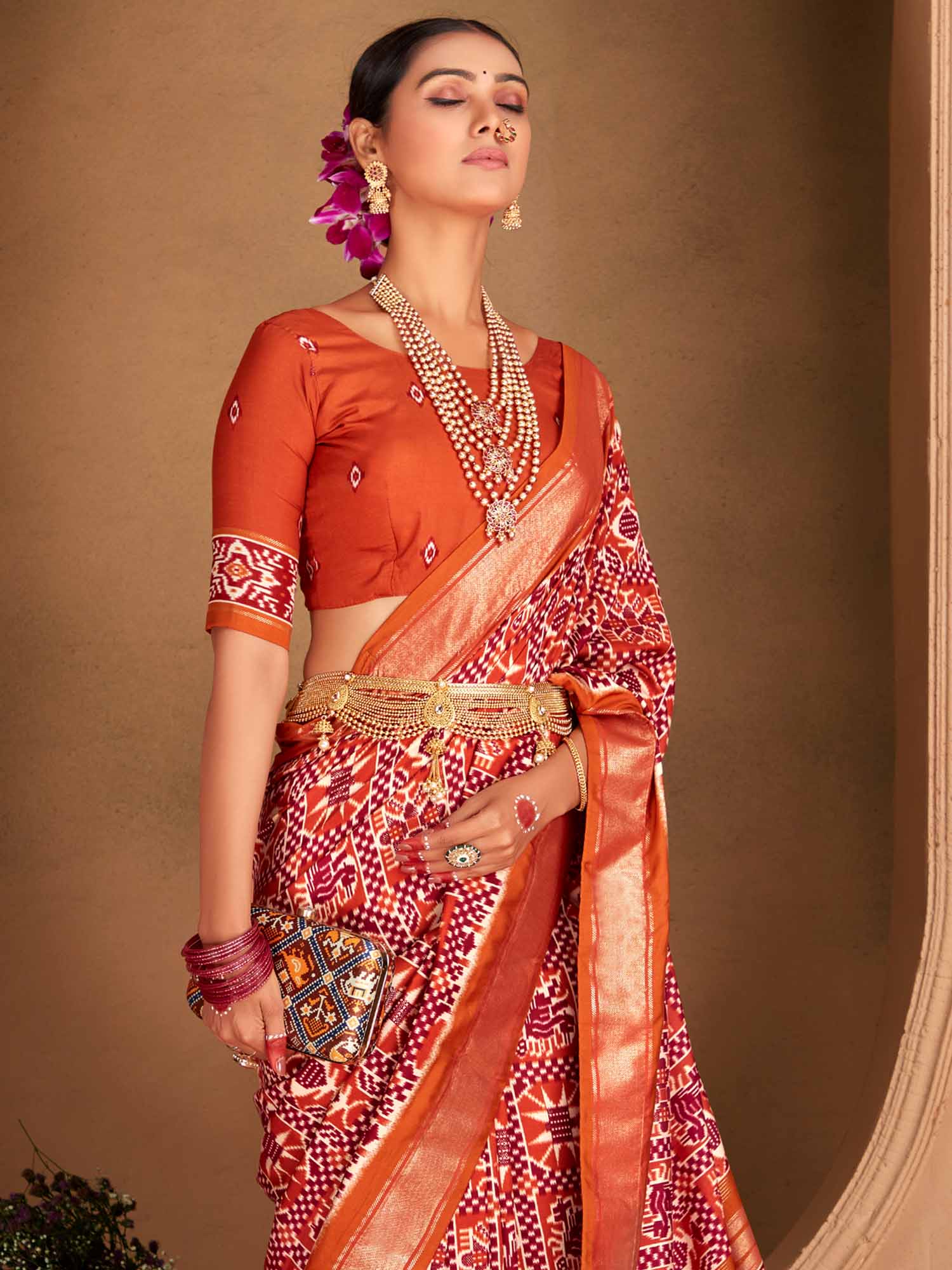 Patola Ikat Print Silk Blend Saree - Ressa
