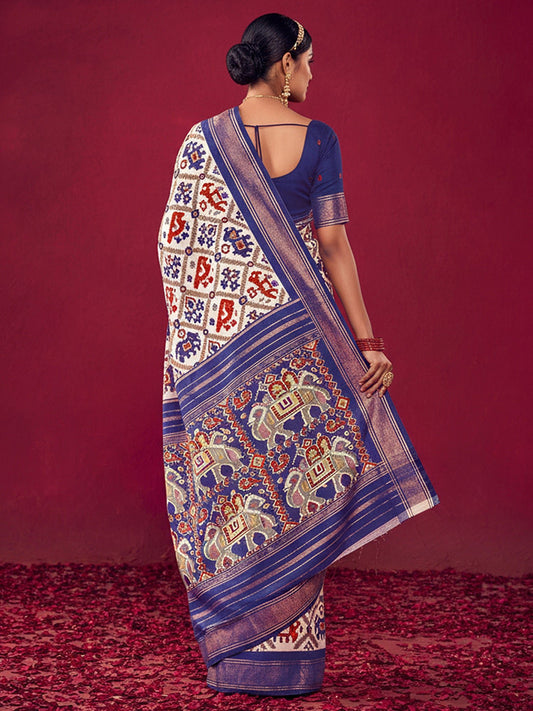 Patola Ikat Woven Silk Blend Heritage Elephant Motifs Saree - Ressa