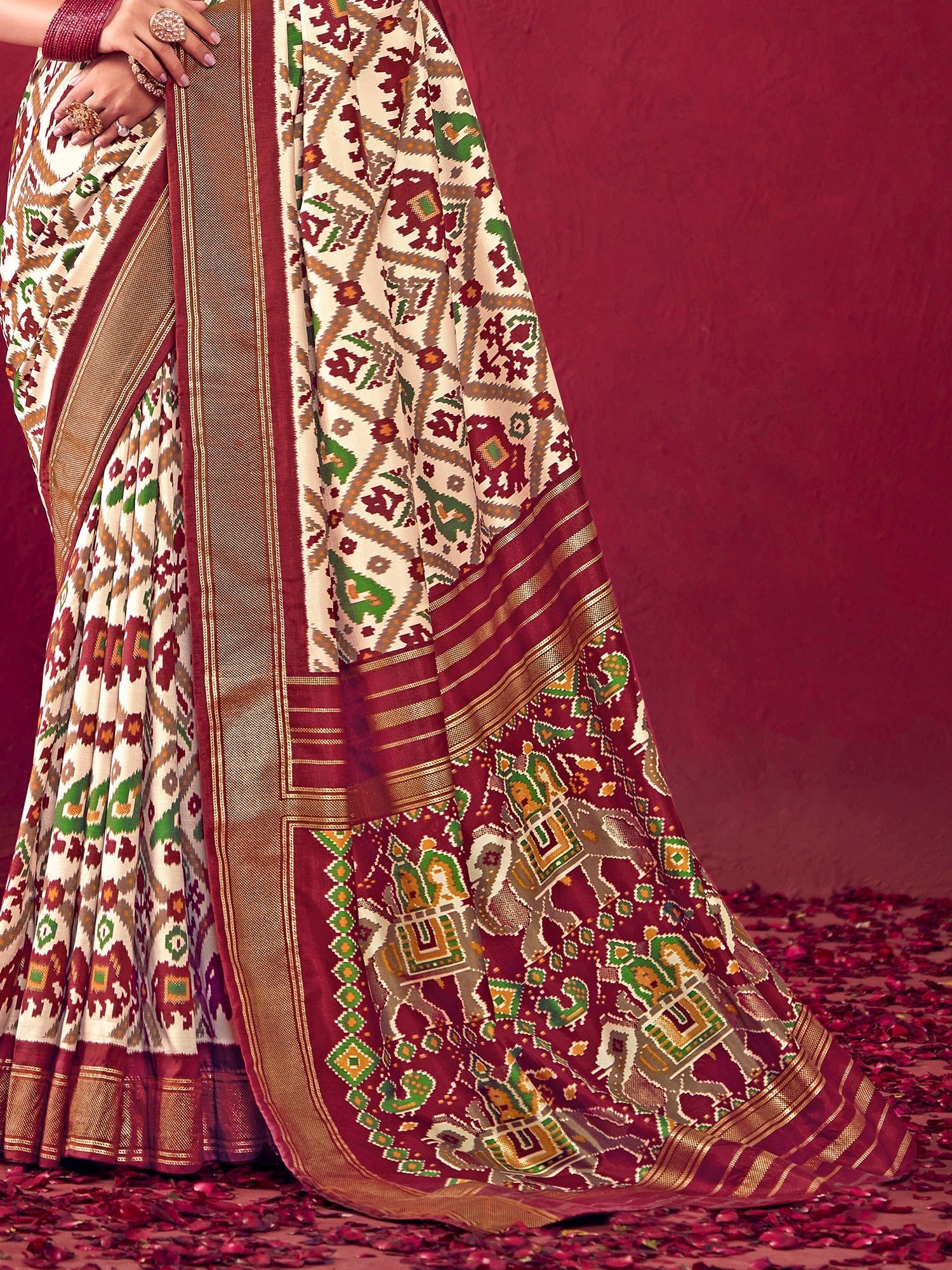 Patola Ikat Woven Silk Blend Heritage Elephant Motifs Saree - Ressa