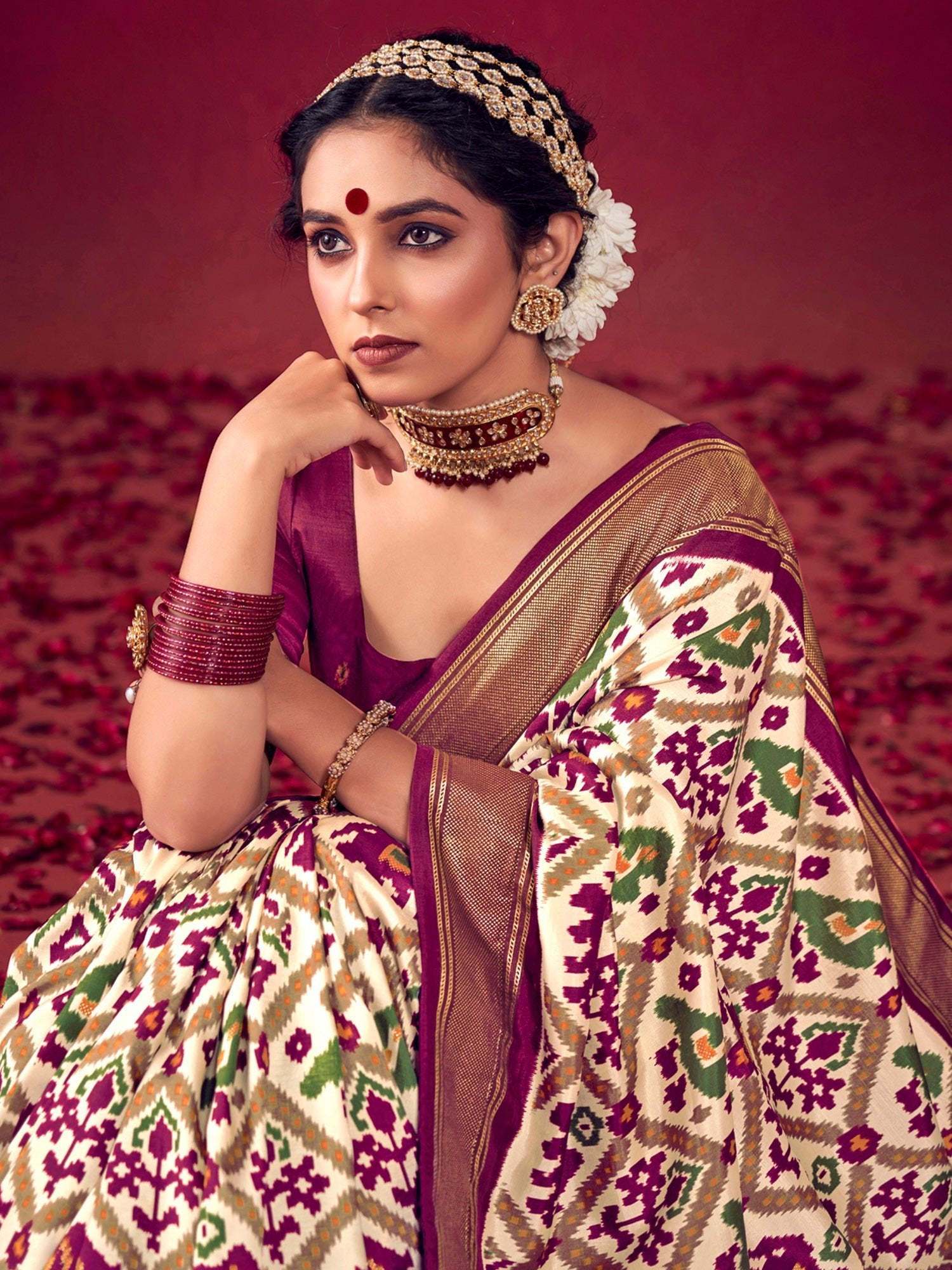 Patola Ikat Woven Silk Blend Heritage Elephant Motifs Saree - Ressa