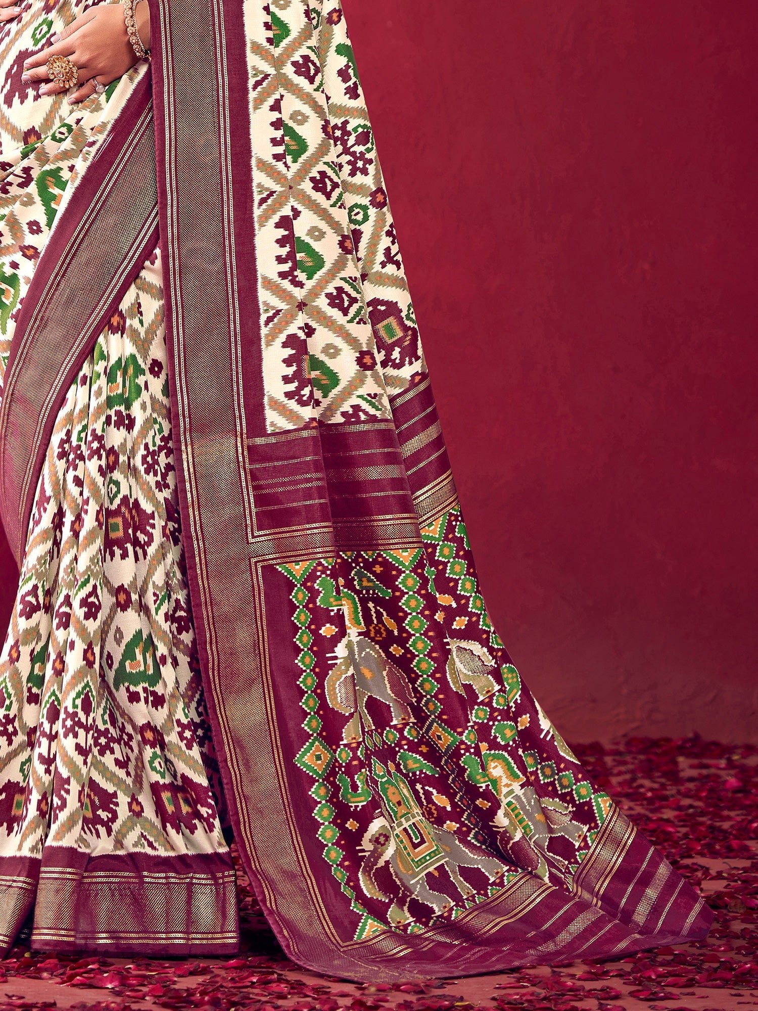 Patola Ikat Woven Silk Blend Heritage Elephant Motifs Saree - Ressa