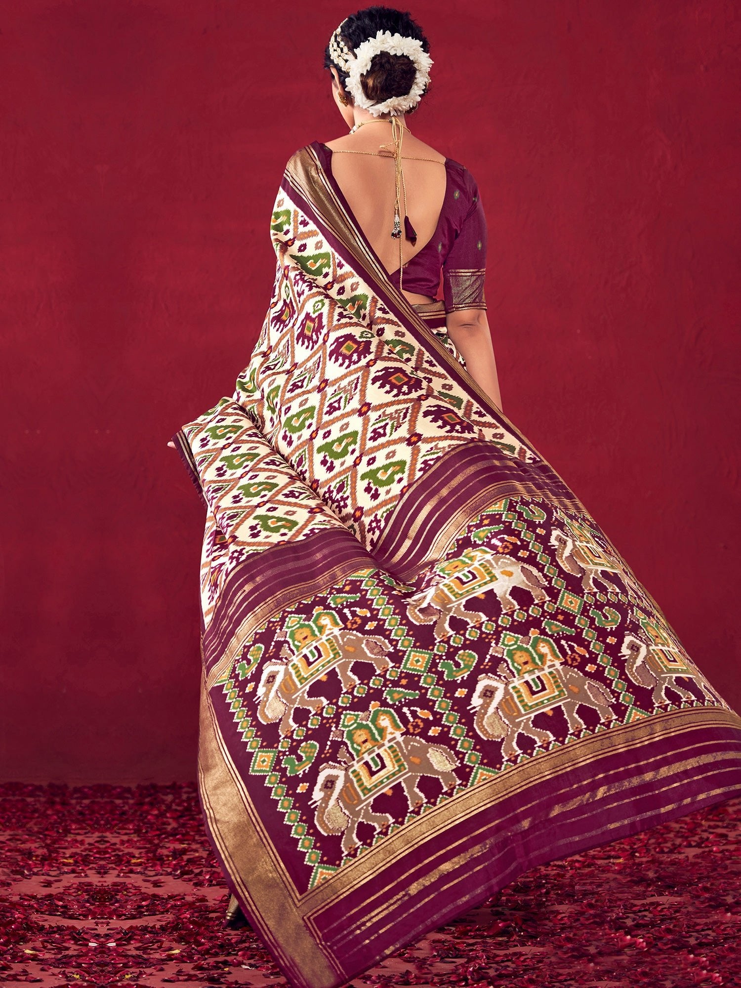 Patola Ikat Woven Silk Blend Heritage Elephant Motifs Saree - Ressa