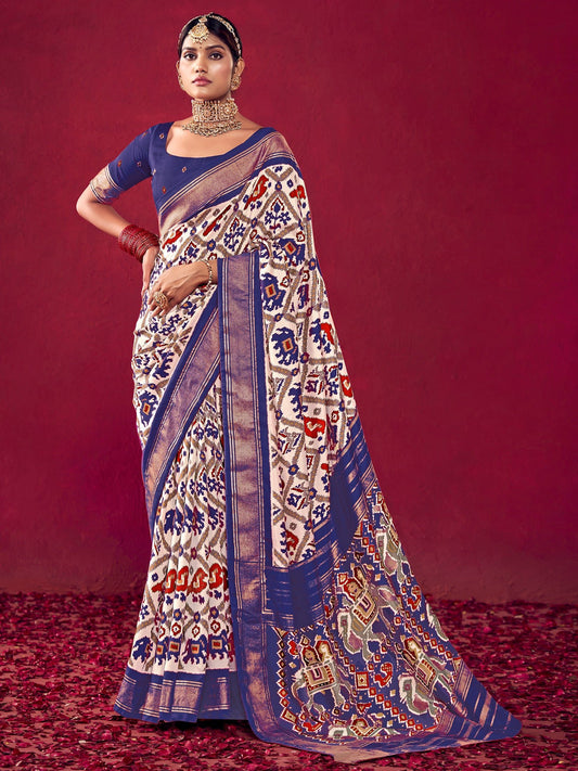 Patola Ikat Woven Silk Blend Heritage Elephant Motifs Saree - Ressa