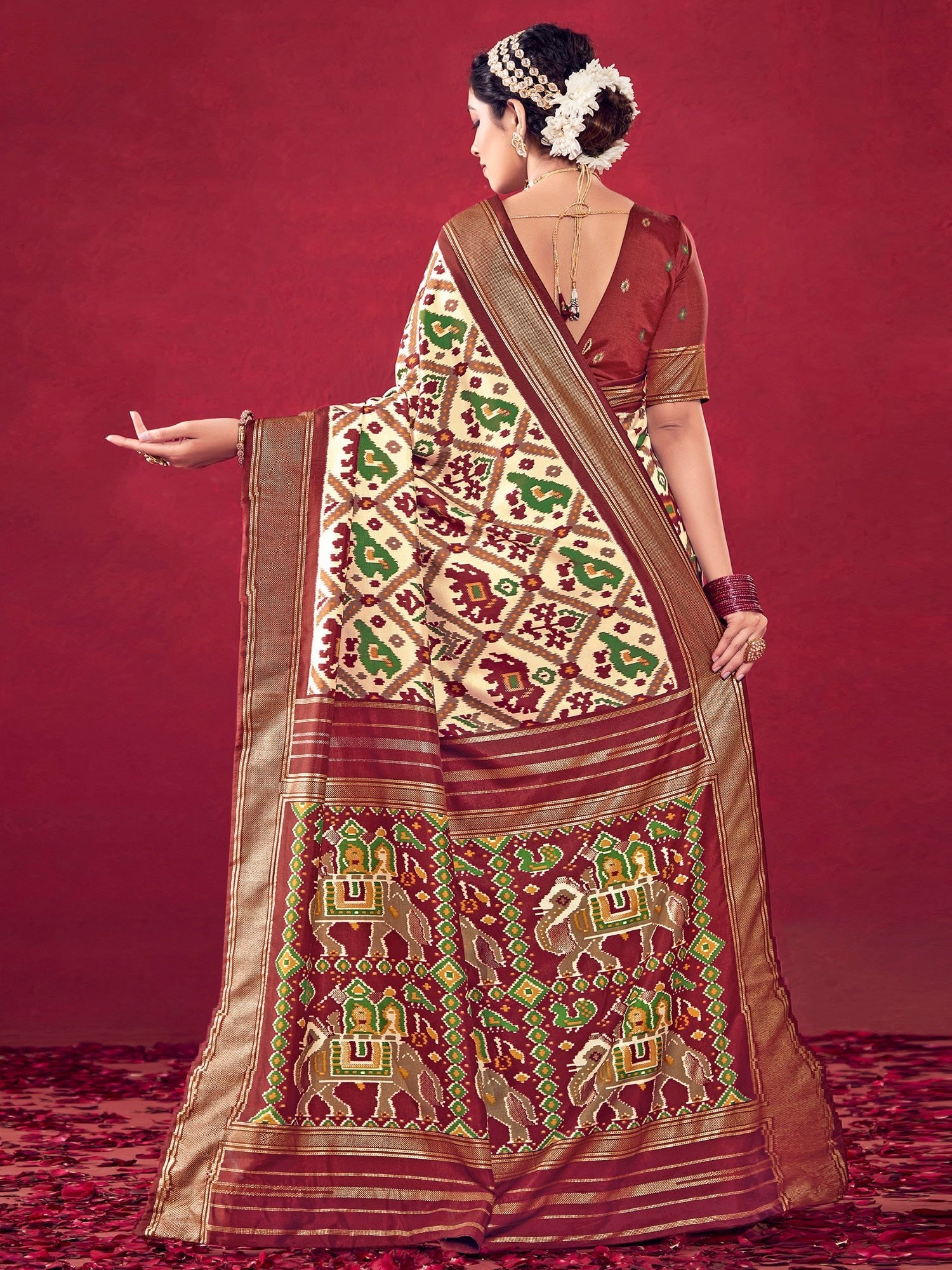 Patola Ikat Woven Silk Blend Heritage Elephant Motifs Saree - Ressa