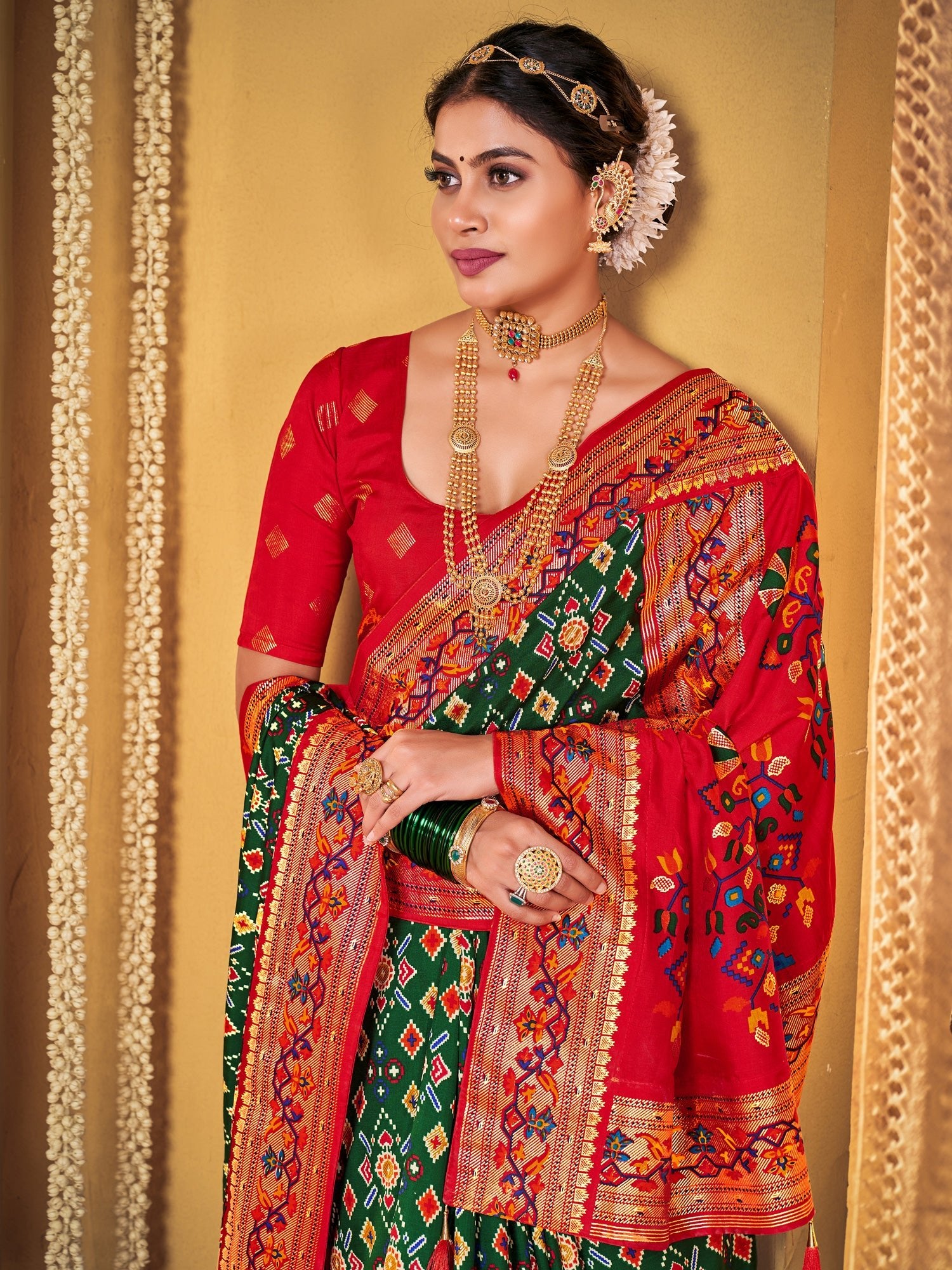 Patola Woven Design Gold Zari Border Heritage Motifs Saree - Ressa