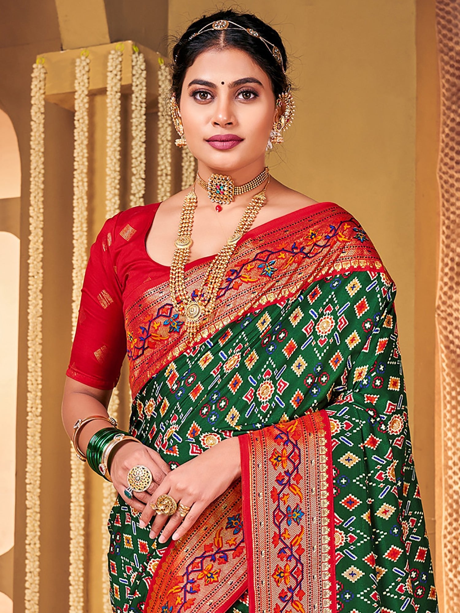 Patola Woven Design Gold Zari Border Heritage Motifs Saree - Ressa