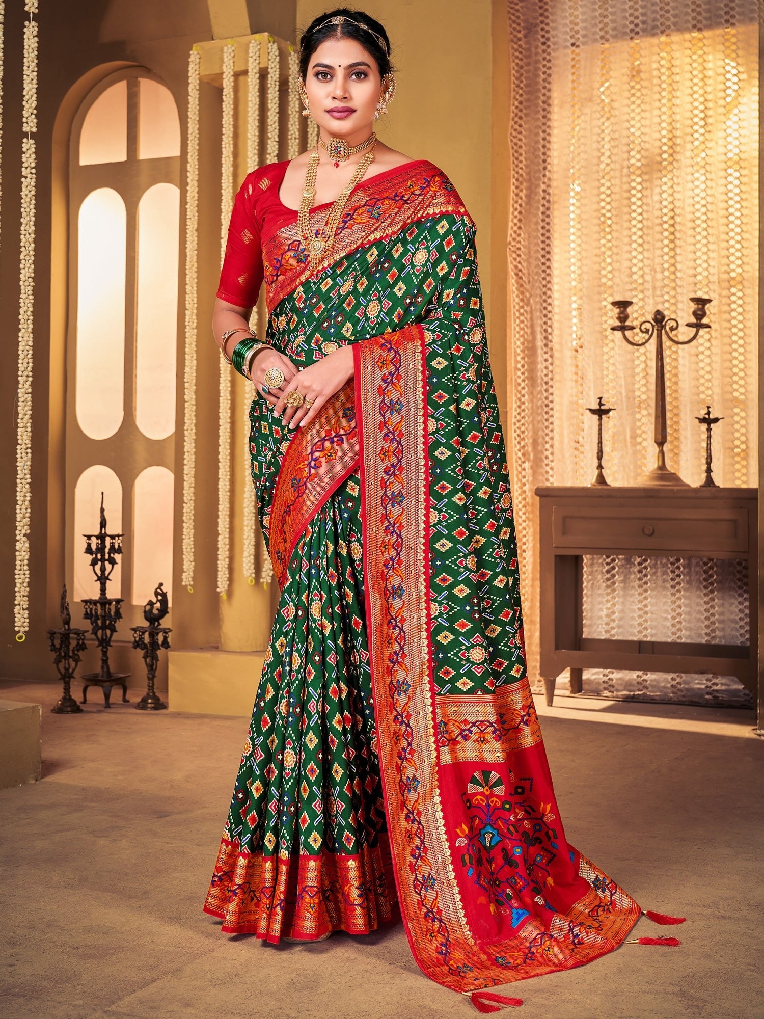 Patola Woven Design Gold Zari Border Heritage Motifs Saree - Ressa