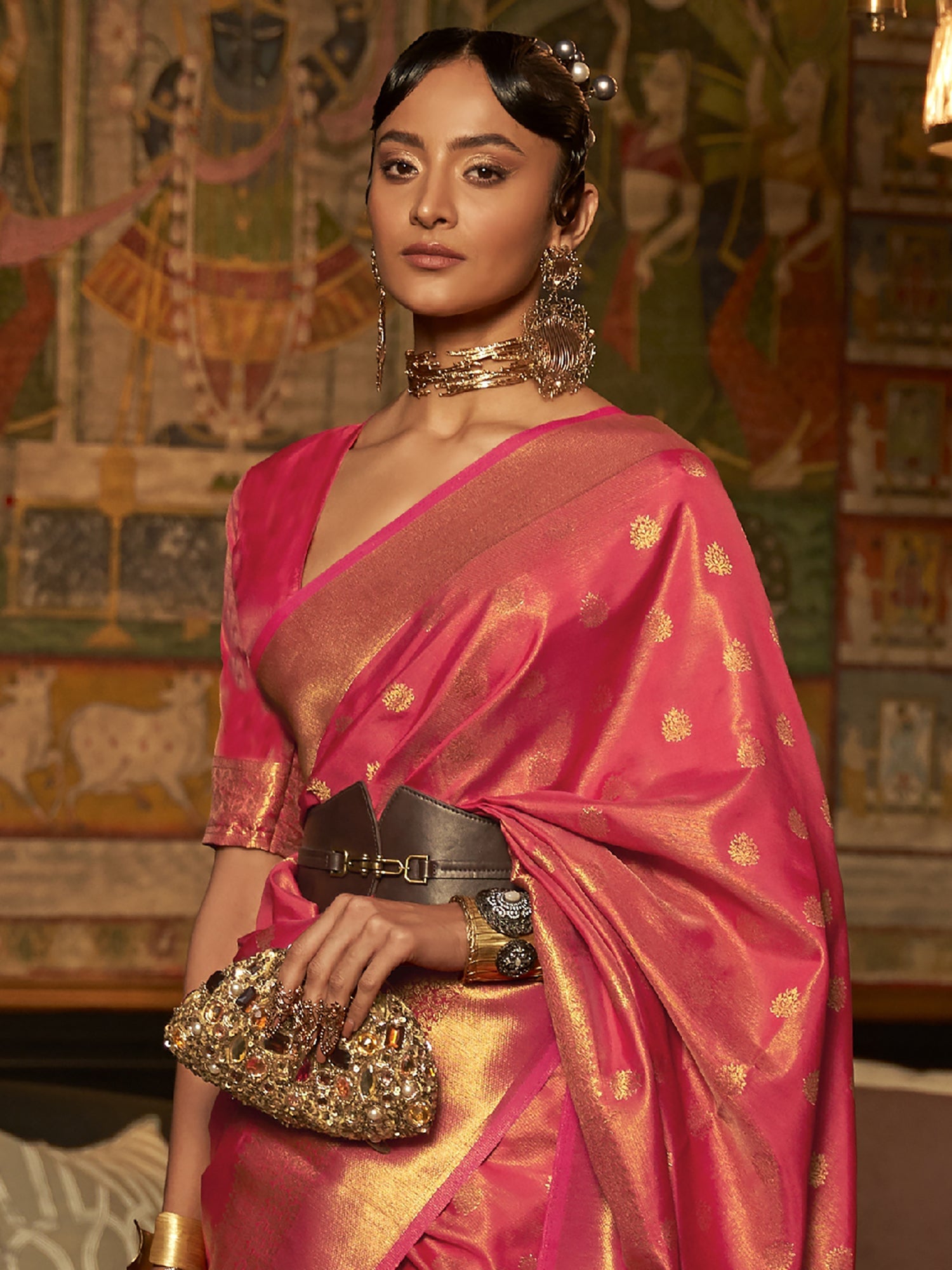 Peach Banarasi Silk Blend saree - Ressa