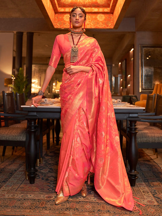 Peach Banarasi Silk Blend saree - Ressa