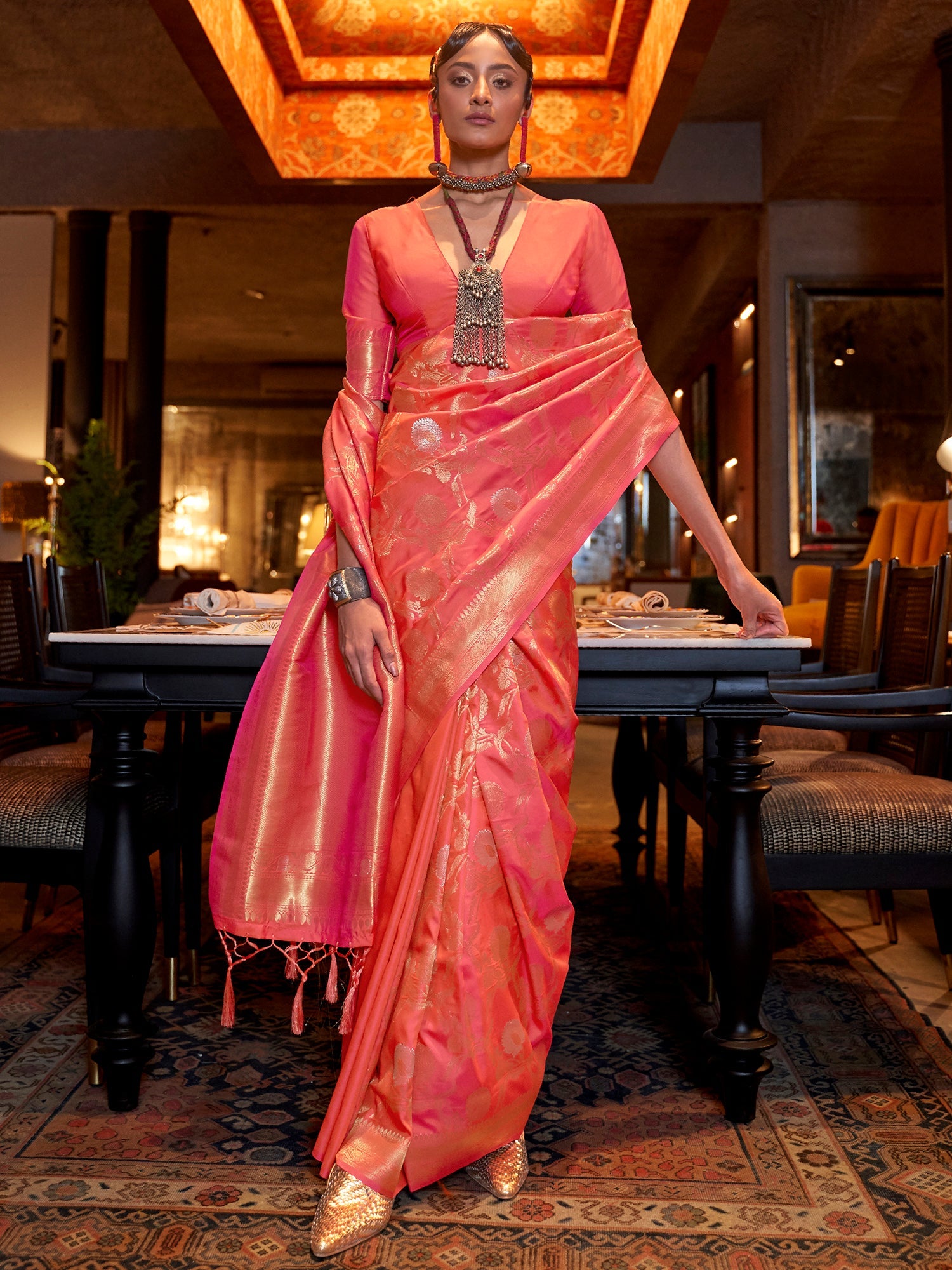 Peach Banarasi Silk Blend saree - Ressa