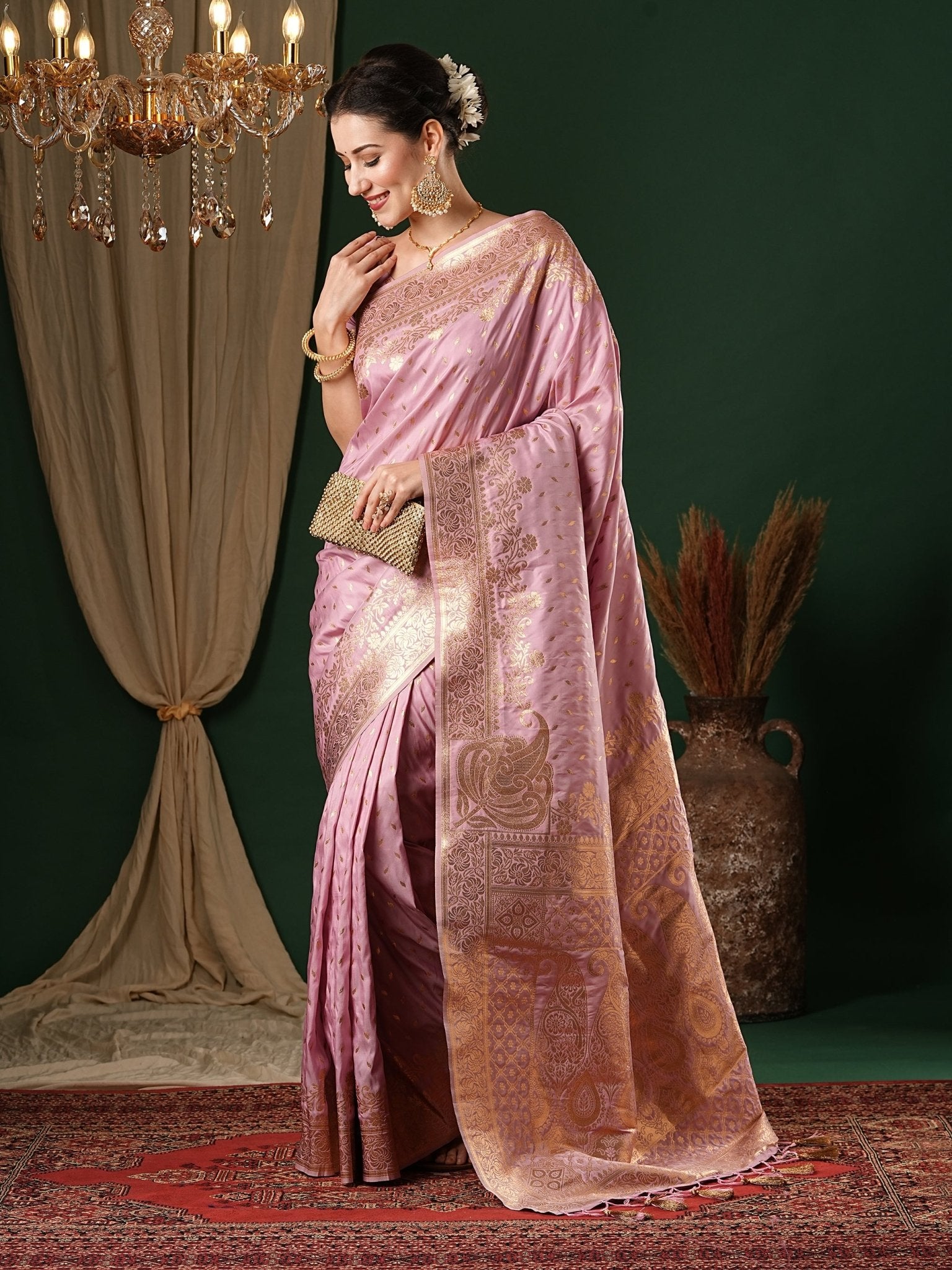 Peach Banarasi Silk Zari Woven Saree - Ressa