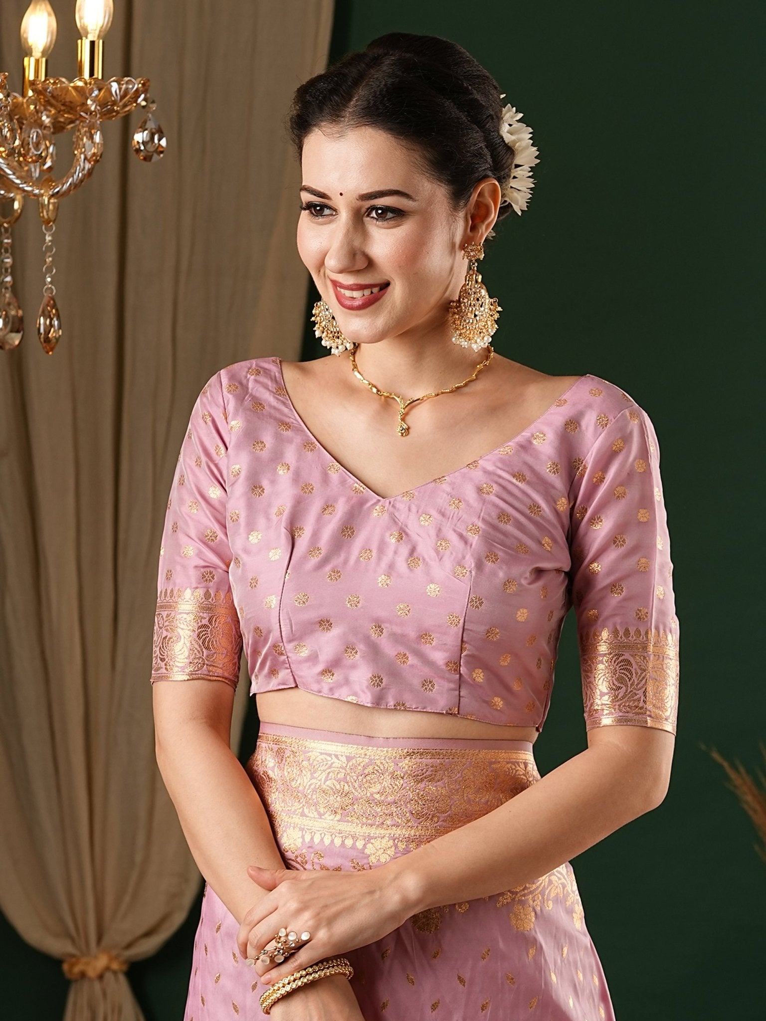 Peach Banarasi Silk Zari Woven Saree - Ressa