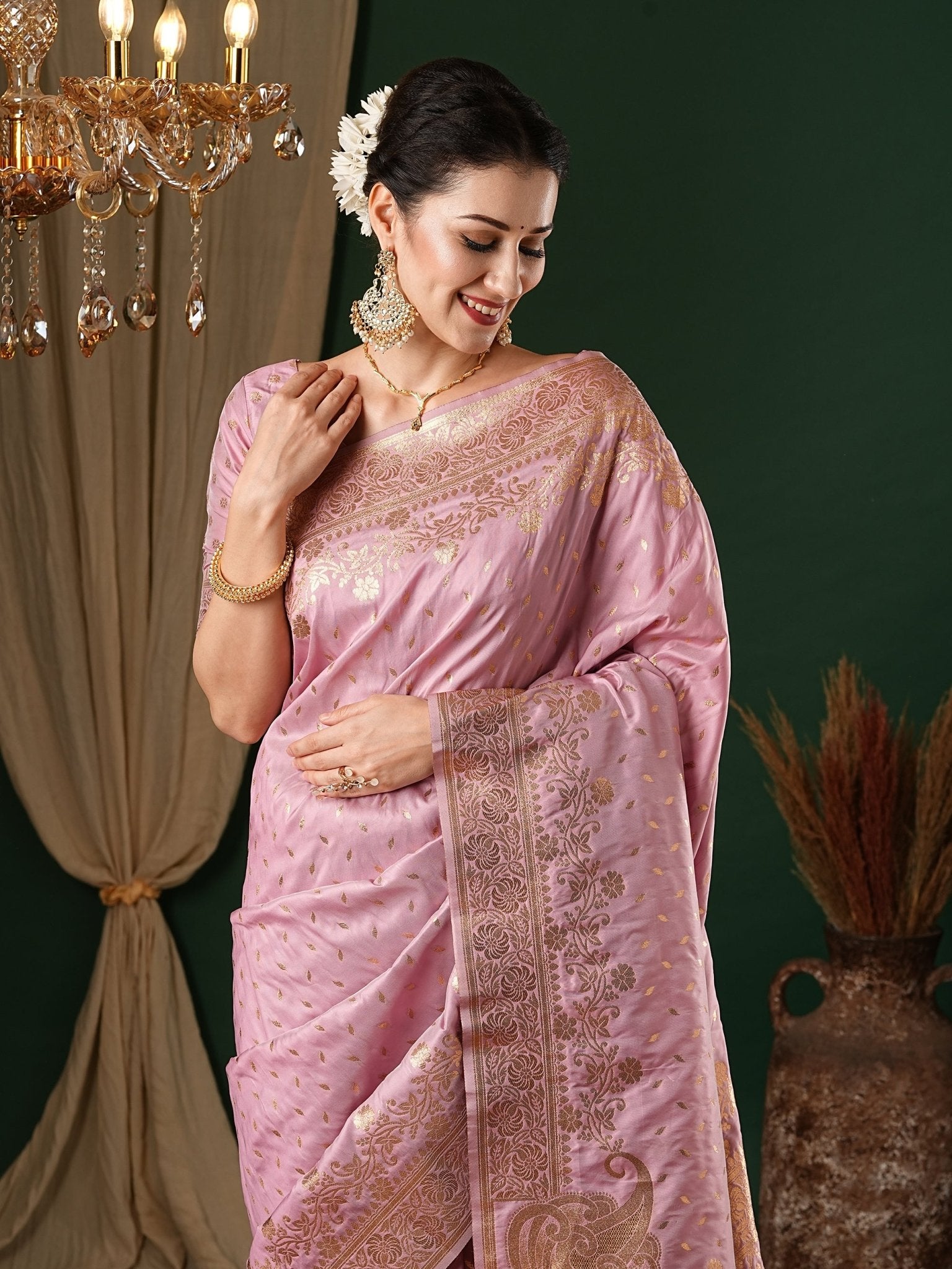 Peach Banarasi Silk Zari Woven Saree - Ressa