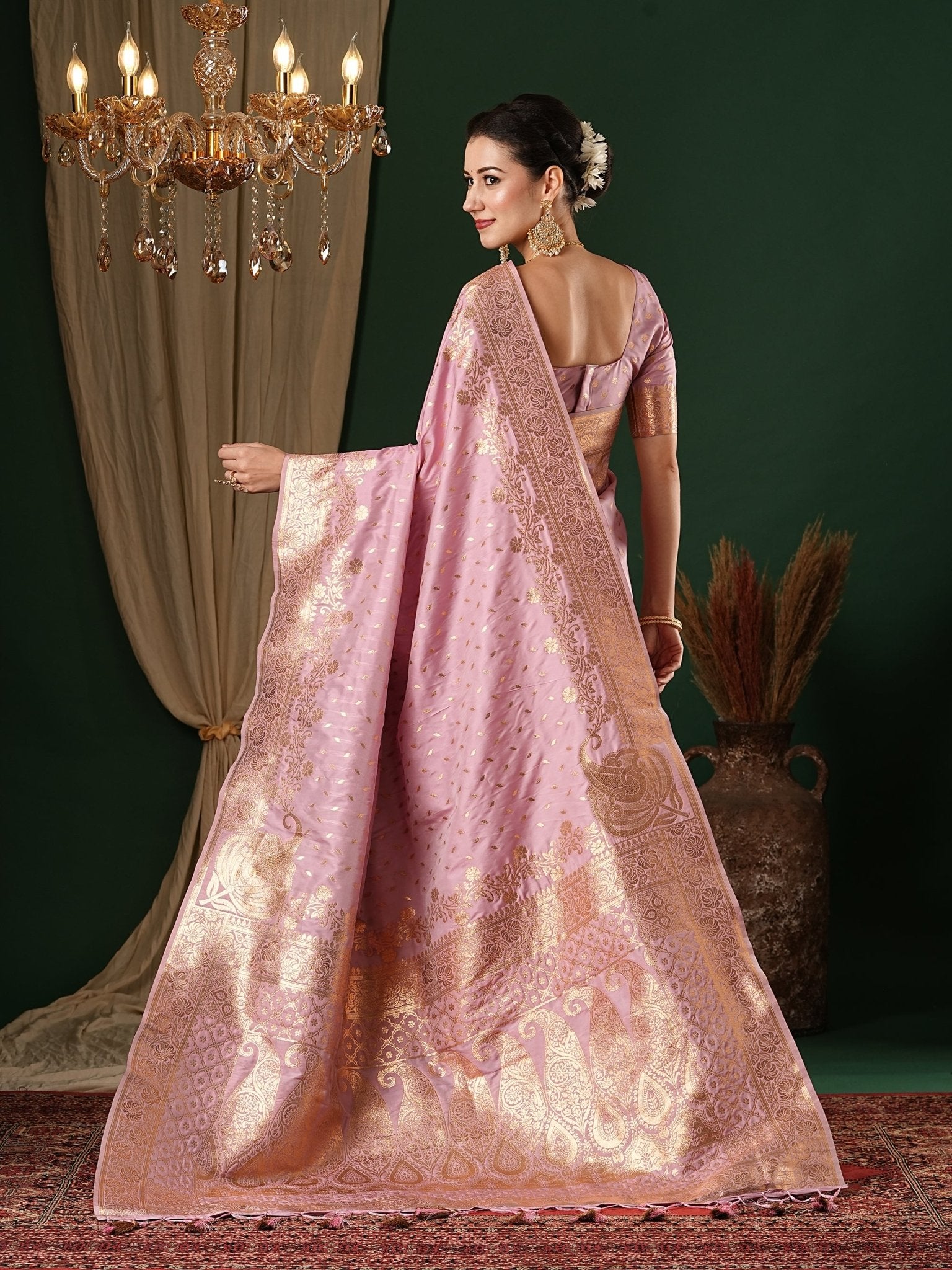 Peach Banarasi Silk Zari Woven Saree - Ressa