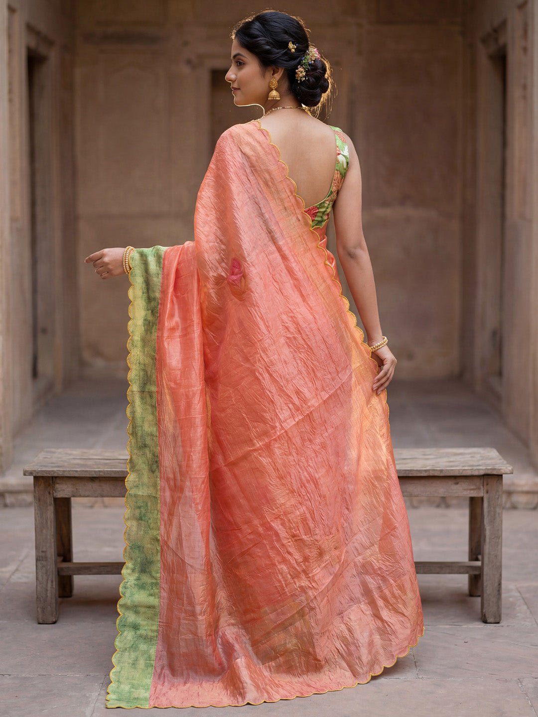 Peach Cut Work Party Wear Saree - Ressa