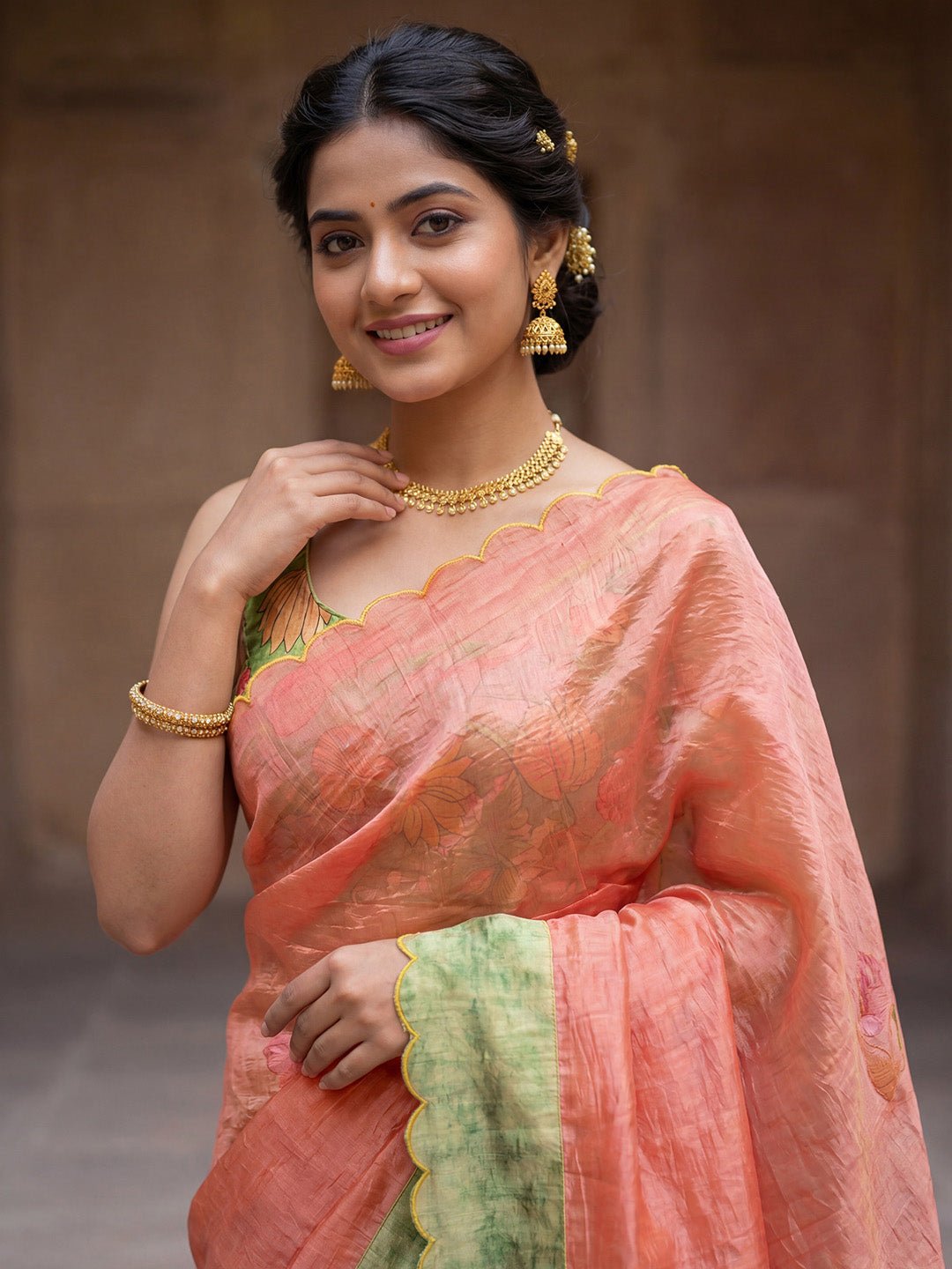 Peach Cut Work Party Wear Saree - Ressa