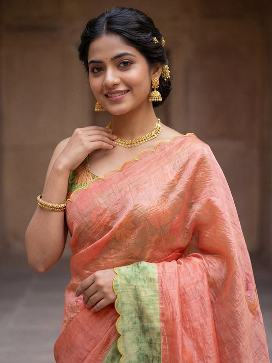 Peach Cut Work Party Wear Saree - Ressa