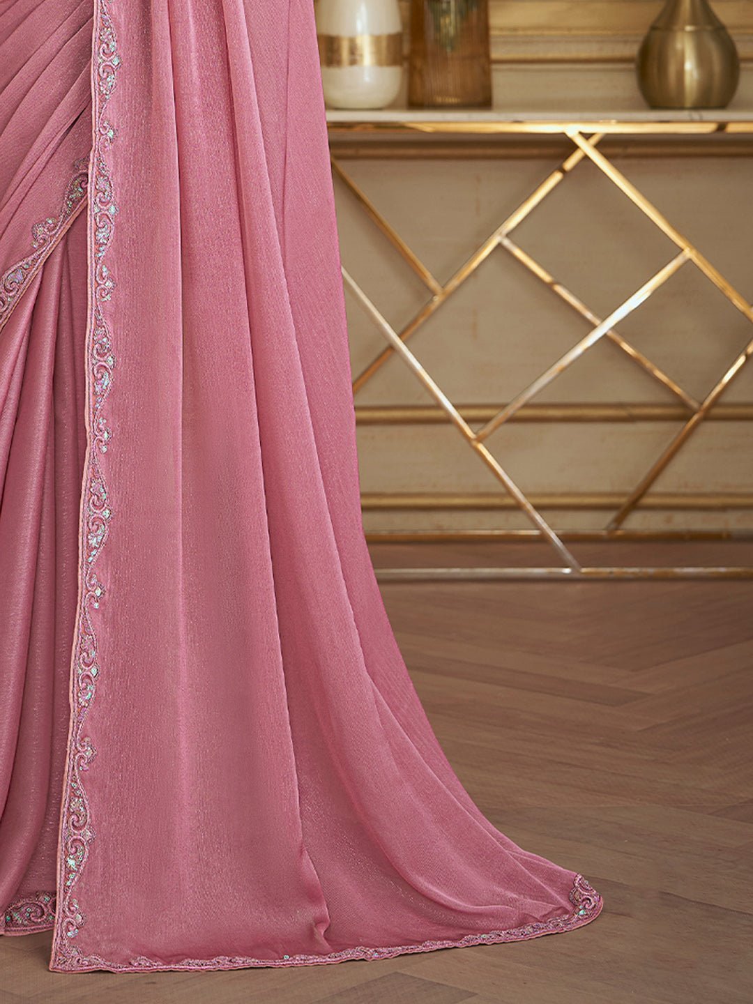 Peach Embellished Georgette Saree - Ressa