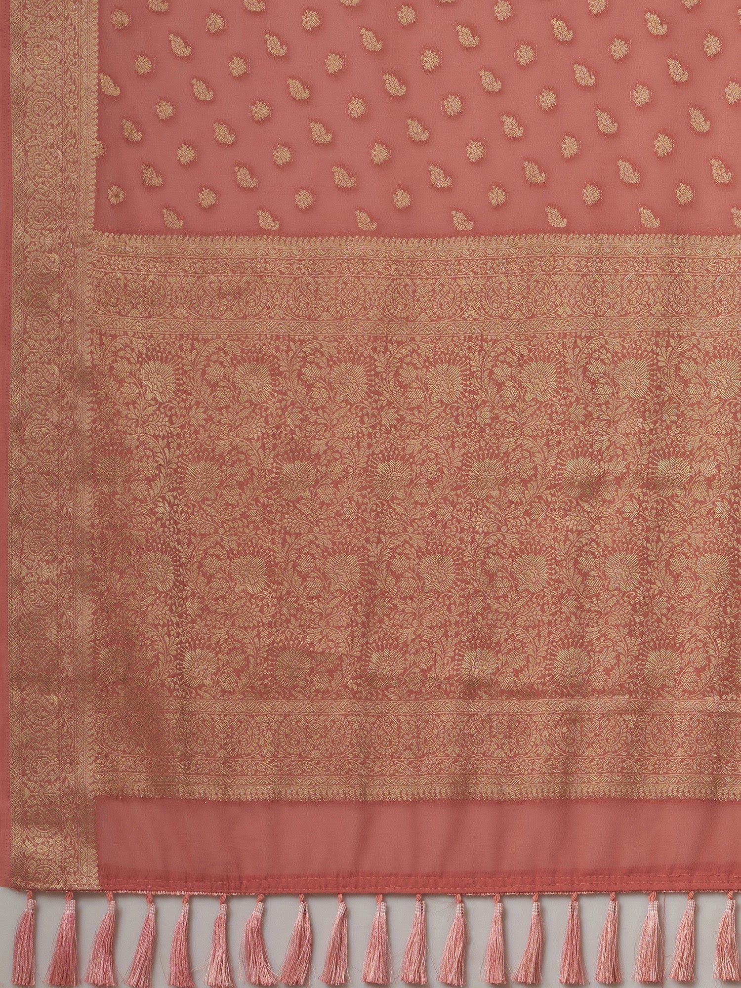 Peach Floral Georgette Saree with Jari Border - Ressa