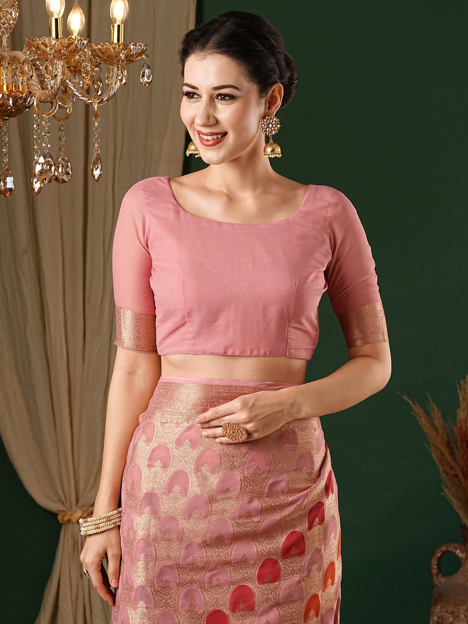 Peach Floral Georgette Saree with Jari Border - Ressa