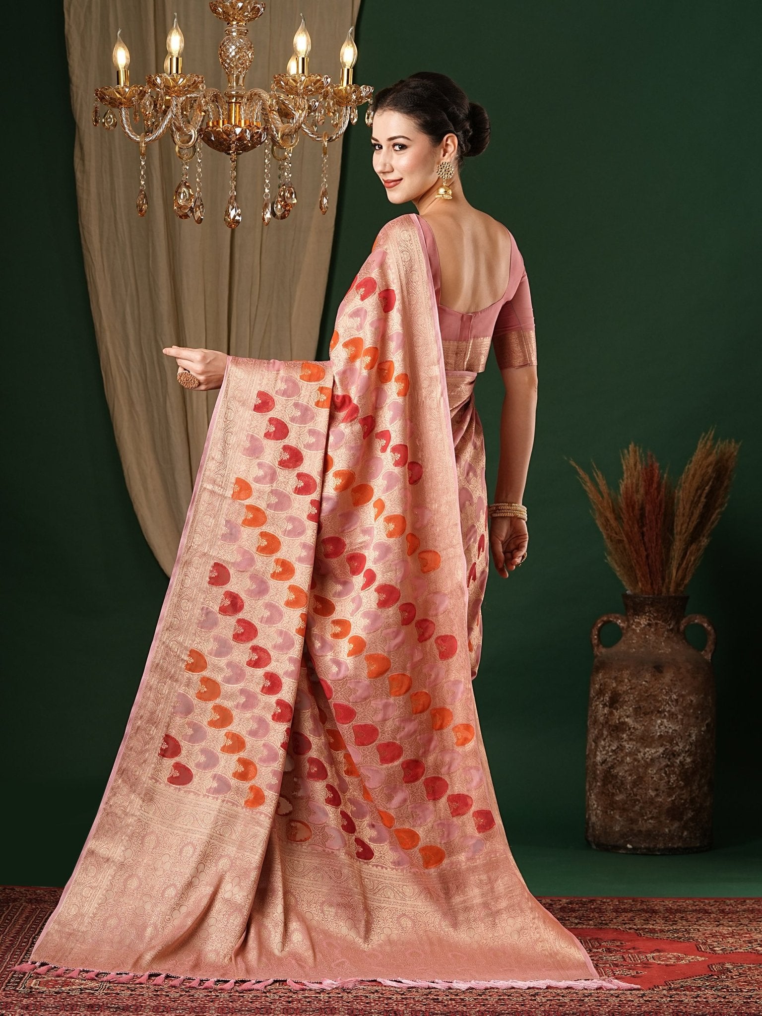 Peach Floral Georgette Saree with Jari Border - Ressa