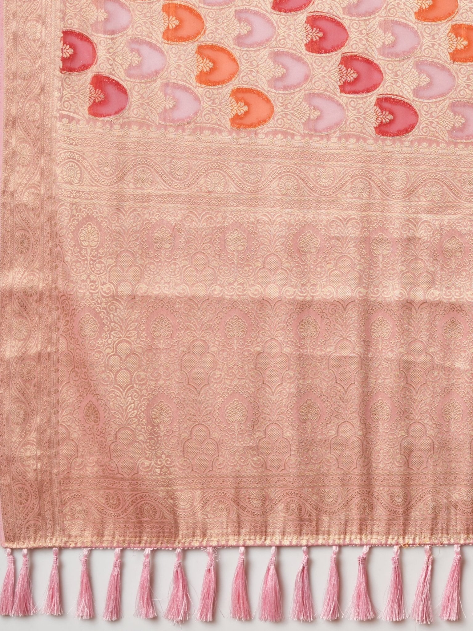 Peach Floral Georgette Saree with Jari Border - Ressa
