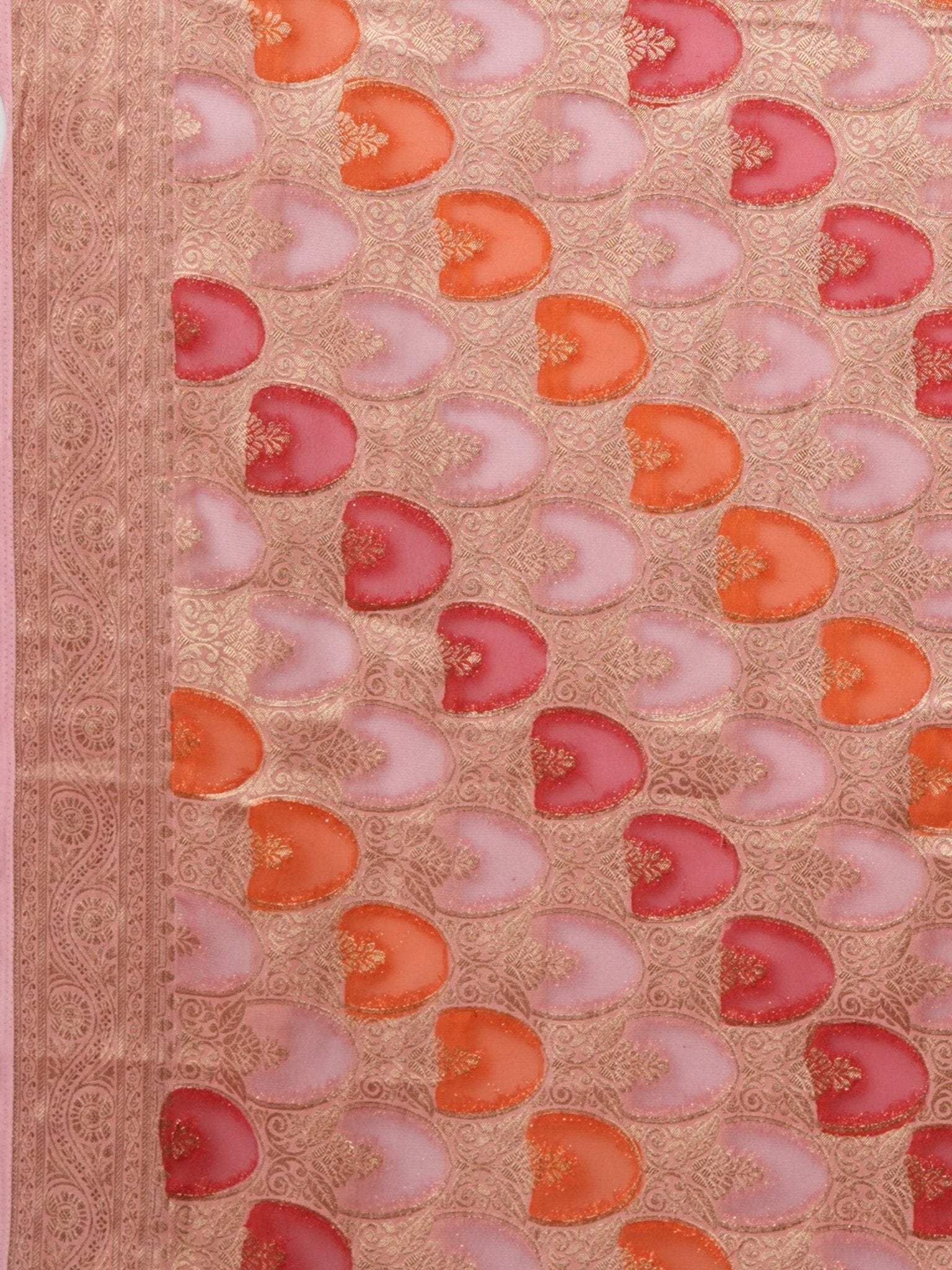 Peach Floral Georgette Saree with Jari Border - Ressa