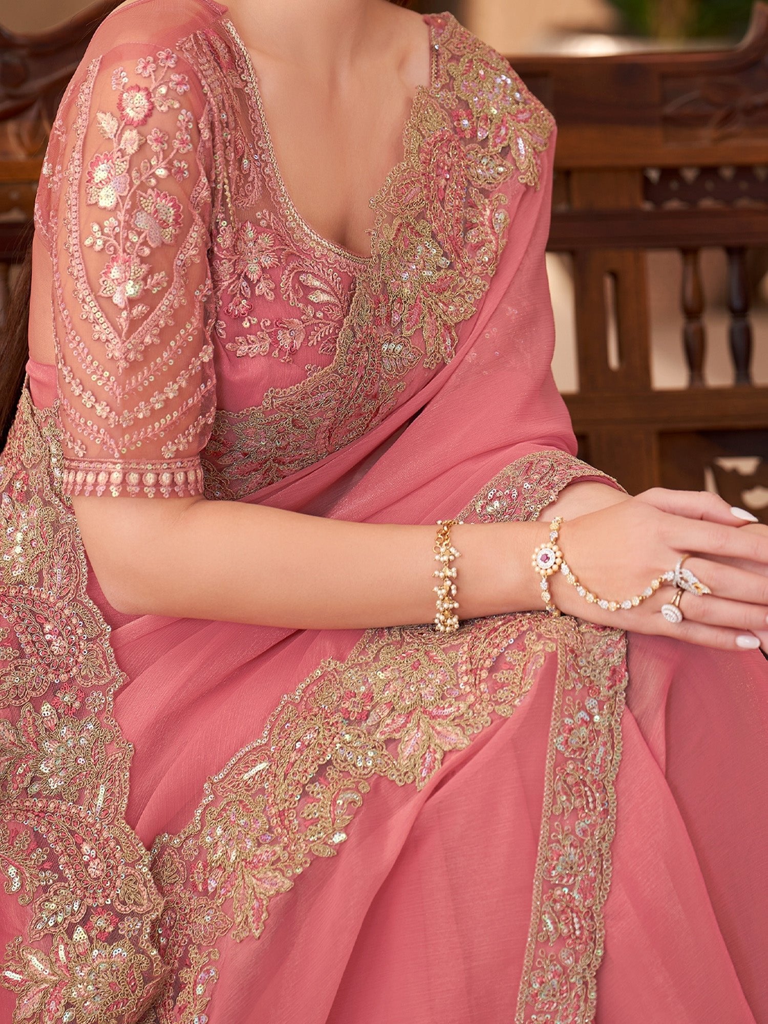 Peach Georgette Saree - Ressa