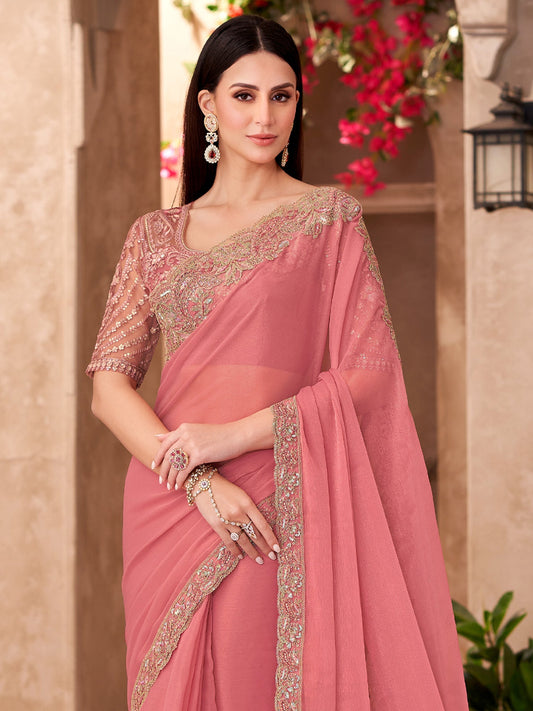 Peach Georgette Saree - Ressa