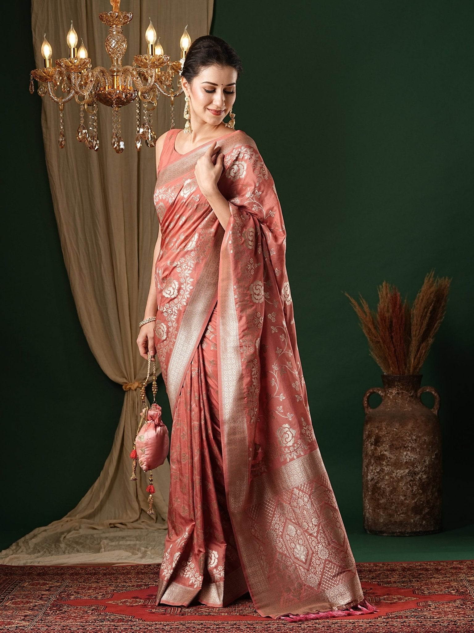 Peach Georgette With Zari Weave Saree - Ressa