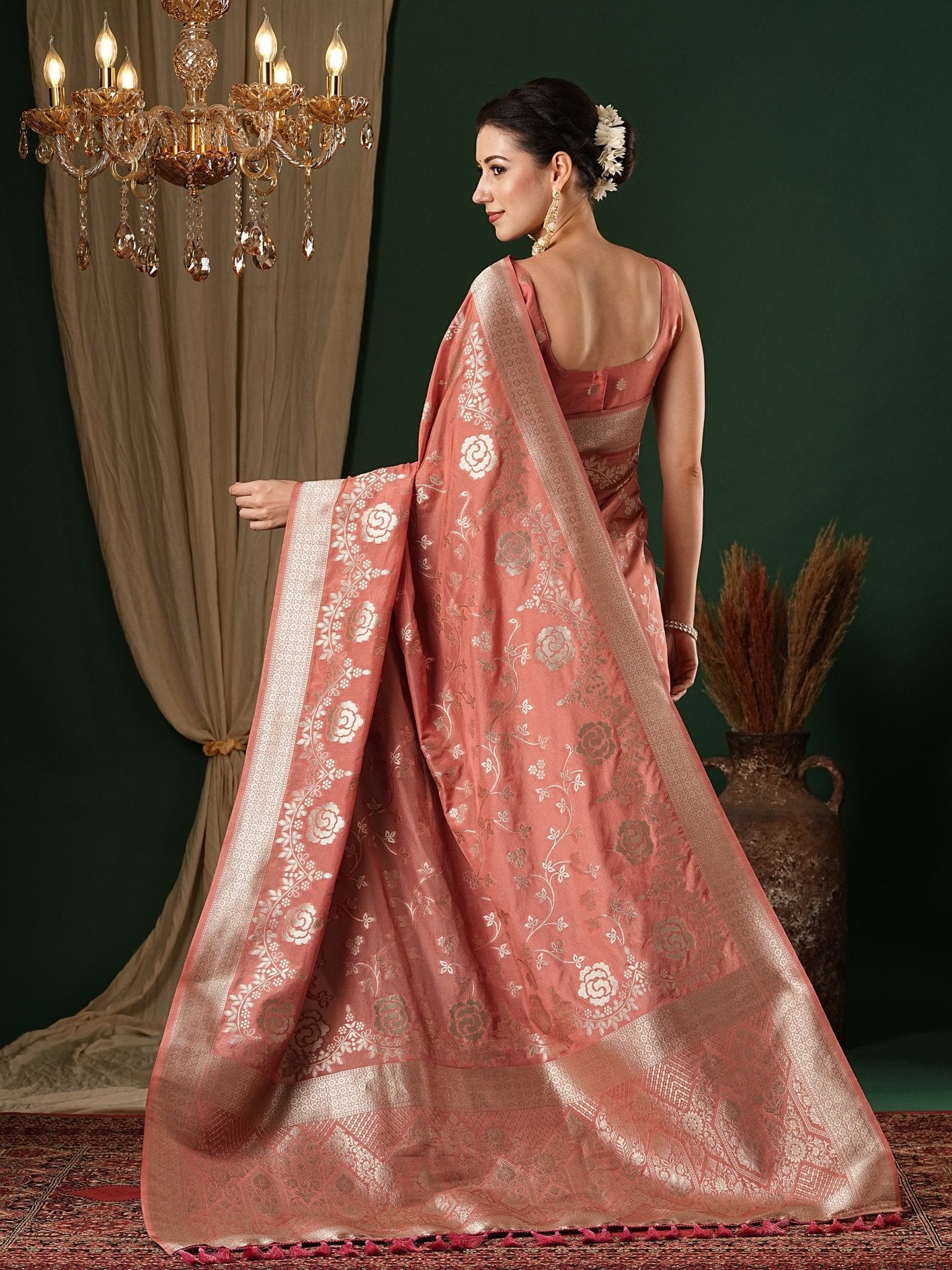 Peach Georgette With Zari Weave Saree - Ressa