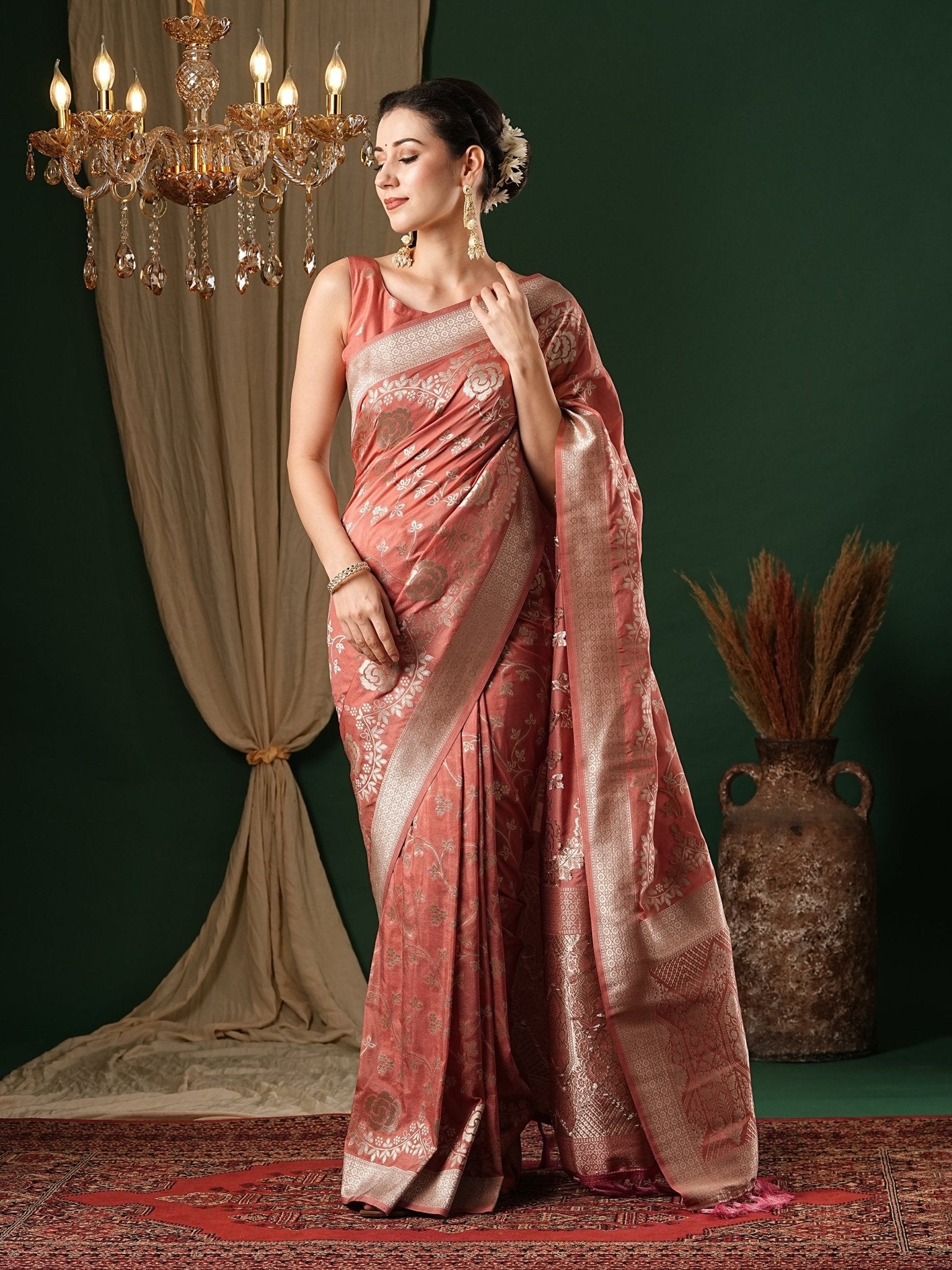 Peach Georgette With Zari Weave Saree - Ressa